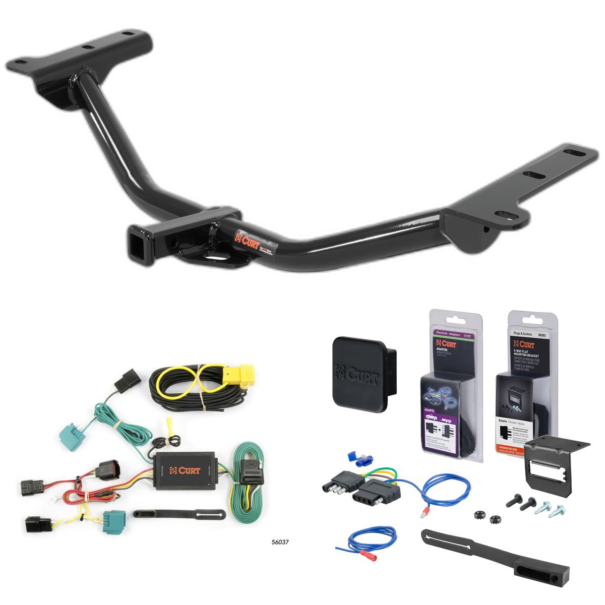 2009 Dodge Journey Curt 1-1/4" Class 2 Trailer Tow Hitch + 5-Flat Wiring Kit Tow Boat/Utility Trailer with Surge Brakes 12134