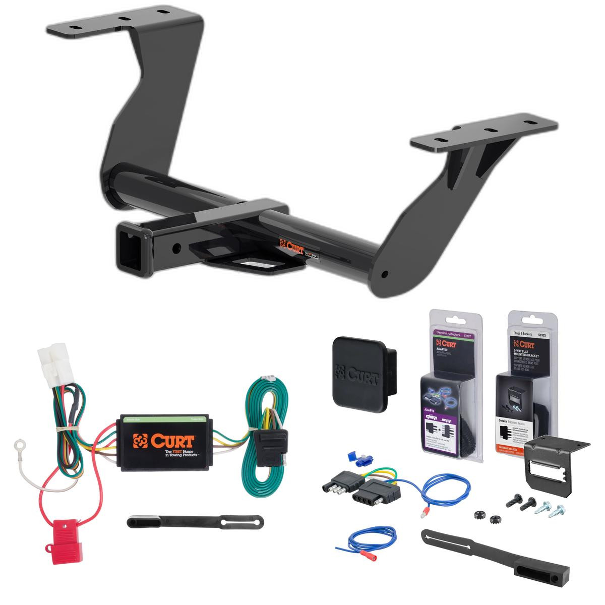 19 - 24 Subaru Forester Curt 2" Class 3 Trailer Tow Hitch + 5-Flat Wiring Kit Tow Boat/Utility Trailer with Surge Brakes 13409