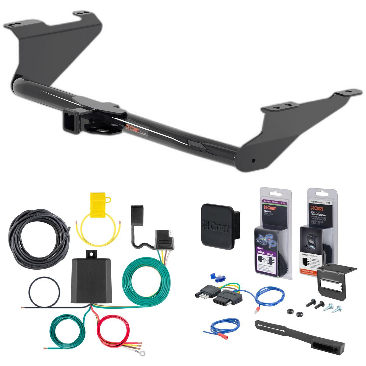 17 - 19 Chrysler Voyager Curt 2" Class 3 Trailer Tow Hitch + 5-Flat Wiring Kit Tow Boat/Utility Trailer with Surge Brakes 13383