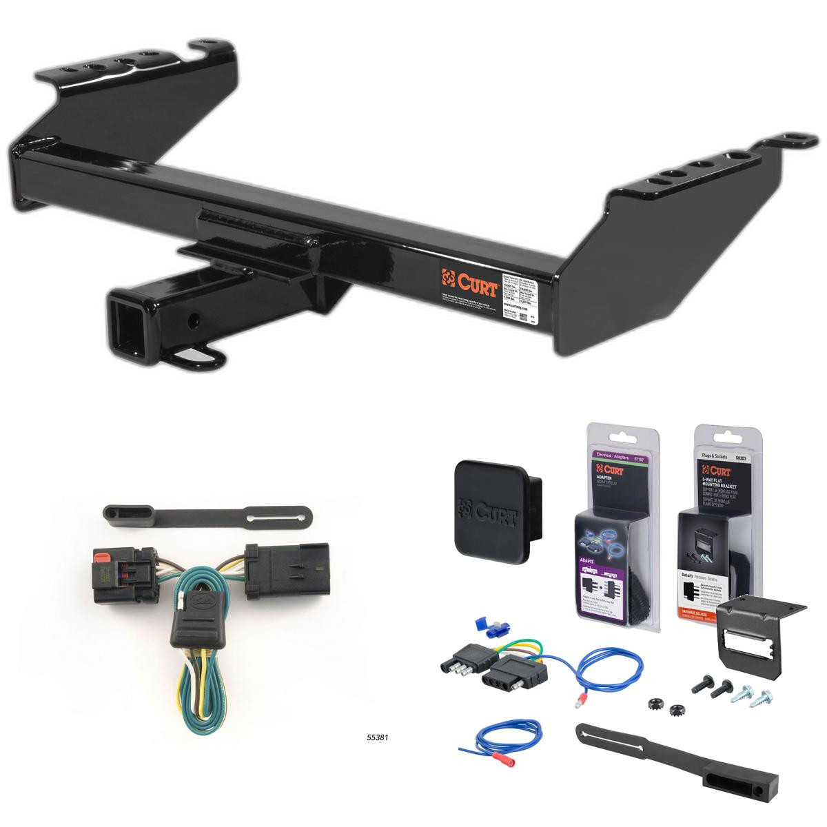 68 - 02 Dodge Ram 2500 Excluding roll pan bumper Curt 2" Class 4 Trailer Tow Hitch + 5-Flat Wiring Kit Tow Boat/Utility Trailer with Surge Brakes 14001