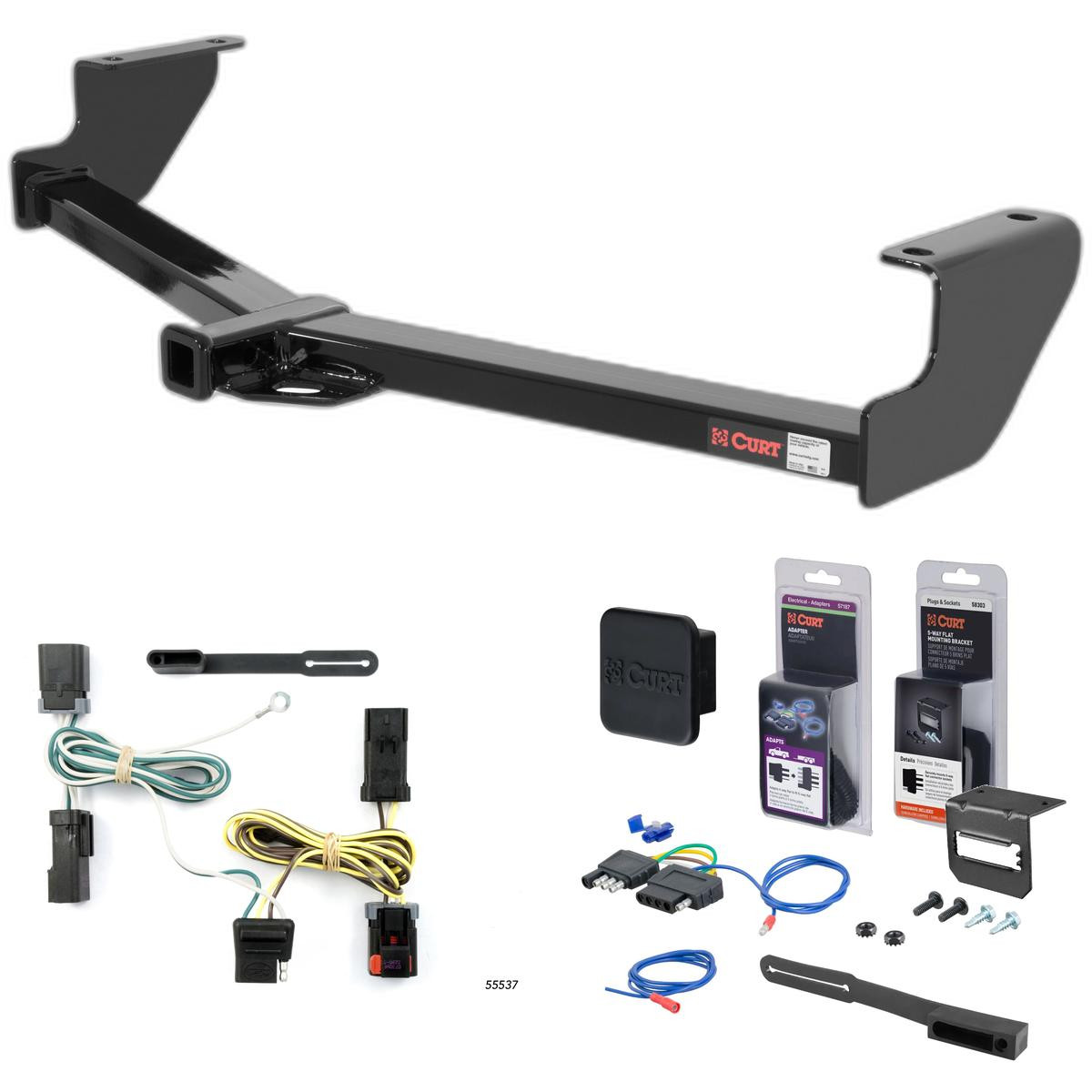04 - 07 Dodge Caravan Excluding Stow 'n Go Curt 1-1/4" Class 2 Trailer Tow Hitch + 5-Flat Wiring Kit Tow Boat/Utility Trailer with Surge Brakes 12094