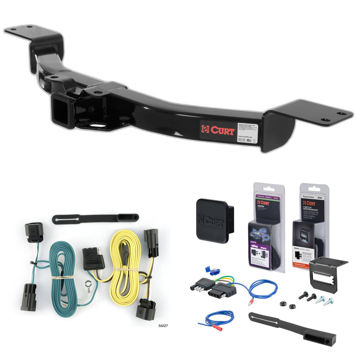 09 - 12 Chevrolet Traverse Curt 2" Class 3 Trailer Tow Hitch + 5-Flat Wiring Kit Tow Boat/Utility Trailer with Surge Brakes 13424