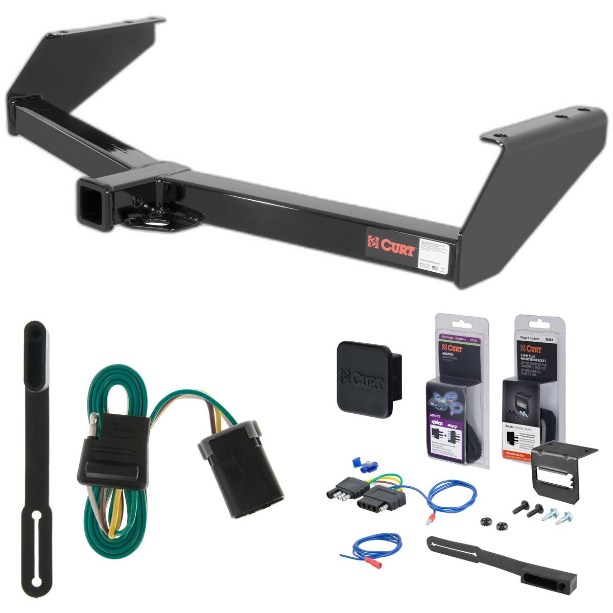 99 - 00 Dodge Van (full size) Excluding factory step bumper Curt 2" Class 3 Trailer Tow Hitch + 5-Flat Wiring Kit Tow Boat/Utility Trailer with Surge Brakes 13015