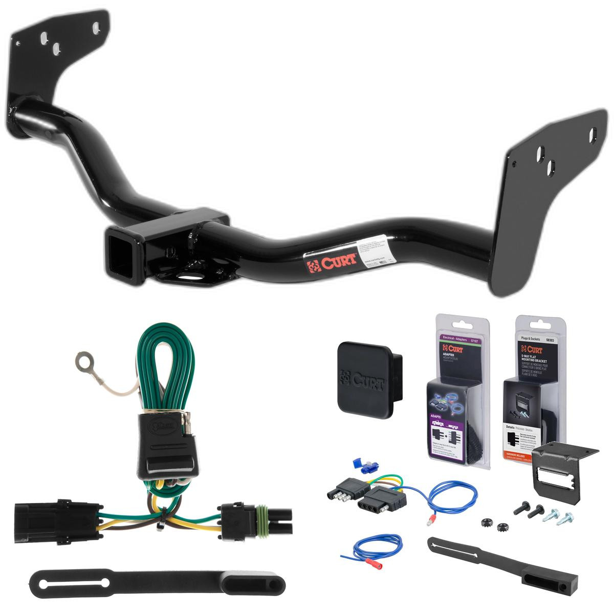 85 - 97 Chevrolet S10 Curt 2" Class 3 Trailer Tow Hitch + 5-Flat Wiring Kit Tow Boat/Utility Trailer with Surge Brakes 13132