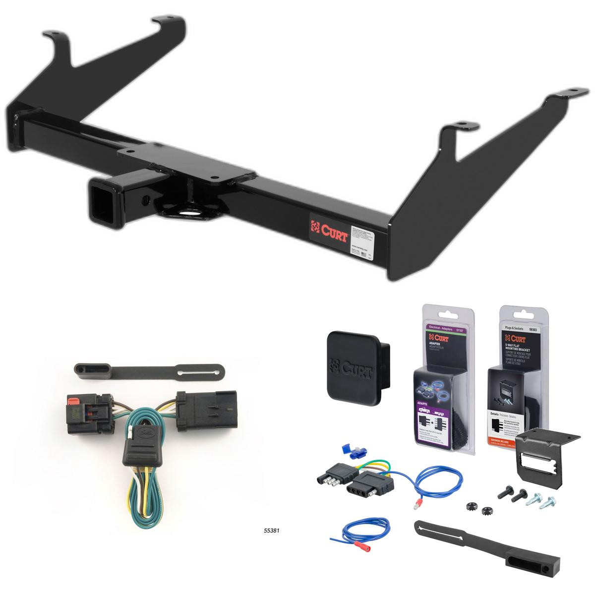 2002 Dodge Ram 1500 6' bed only (built before 11/02) Curt 2" Class 3 Trailer Tow Hitch + 5-Flat Wiring Kit Tow Boat/Utility Trailer with Surge Brakes 13320-1