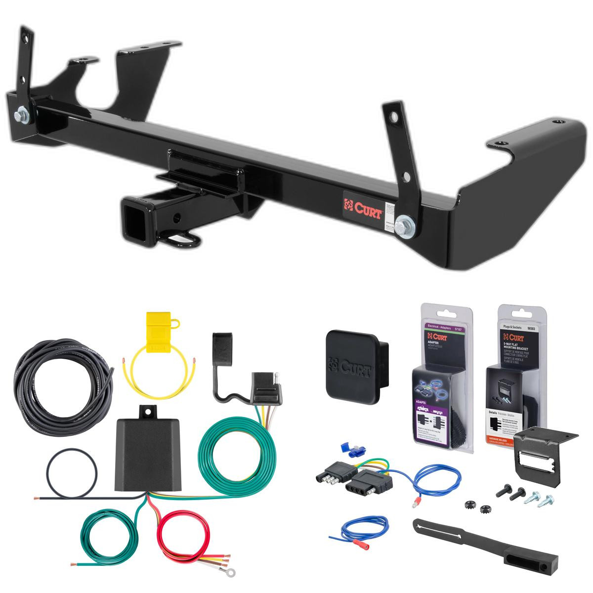 78 - 97 Dodge Van (full size) Excluding factory step bumper Curt 2" Class 3 Trailer Tow Hitch + 5-Flat Wiring Kit Tow Boat/Utility Trailer with Surge Brakes 13041