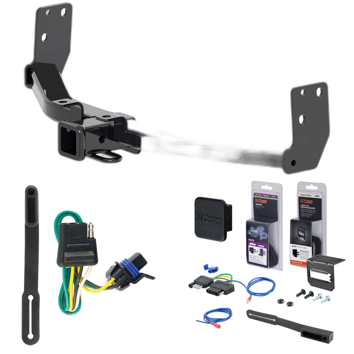 10 - 16 Cadillac SRX Curt 2" Class 3 Trailer Tow Hitch + 5-Flat Wiring Kit Tow Boat/Utility Trailer with Surge Brakes 13002