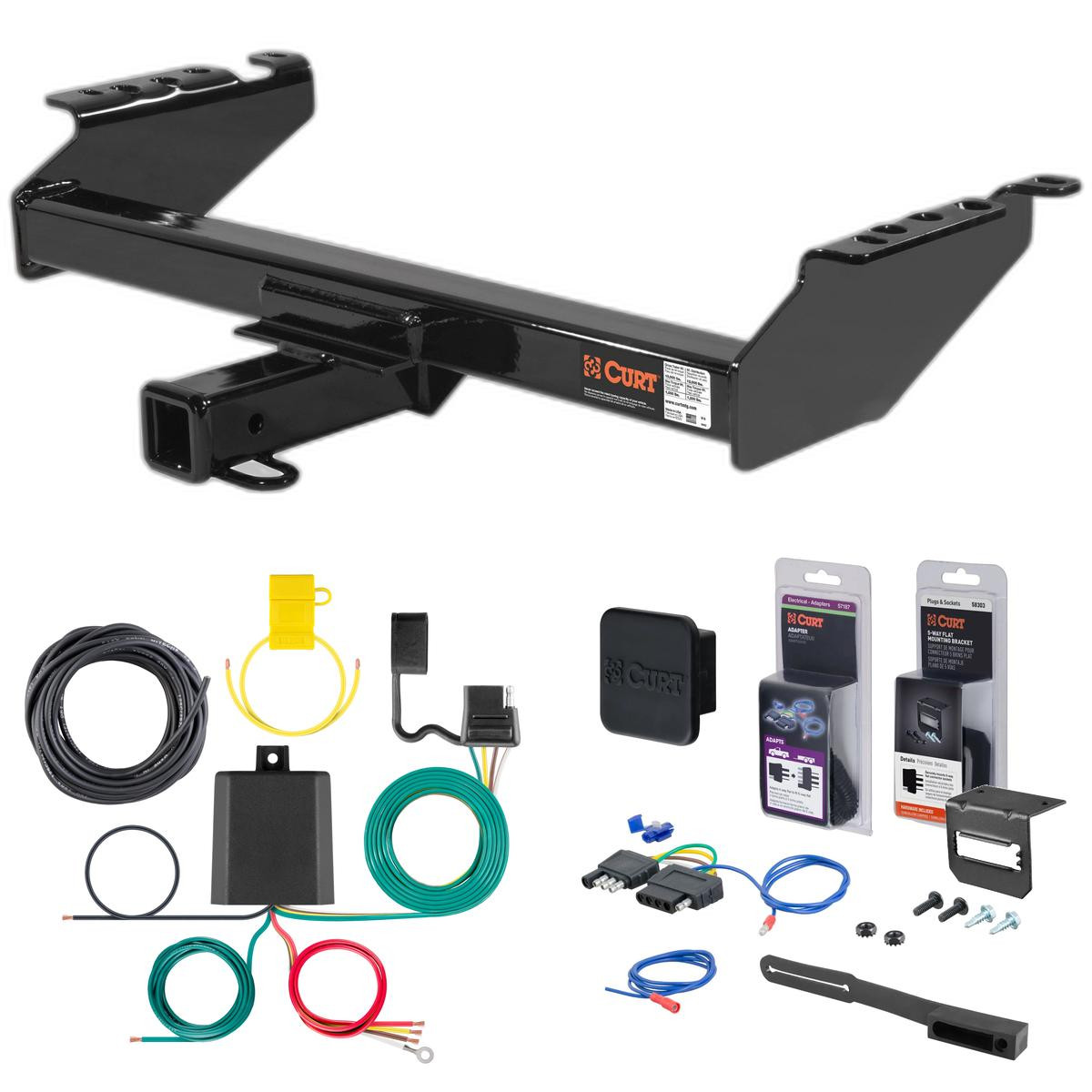 78 - 96 Ford Bronco Curt 2" Class 4 Trailer Tow Hitch + 5-Flat Wiring Kit Tow Boat/Utility Trailer with Surge Brakes 14001