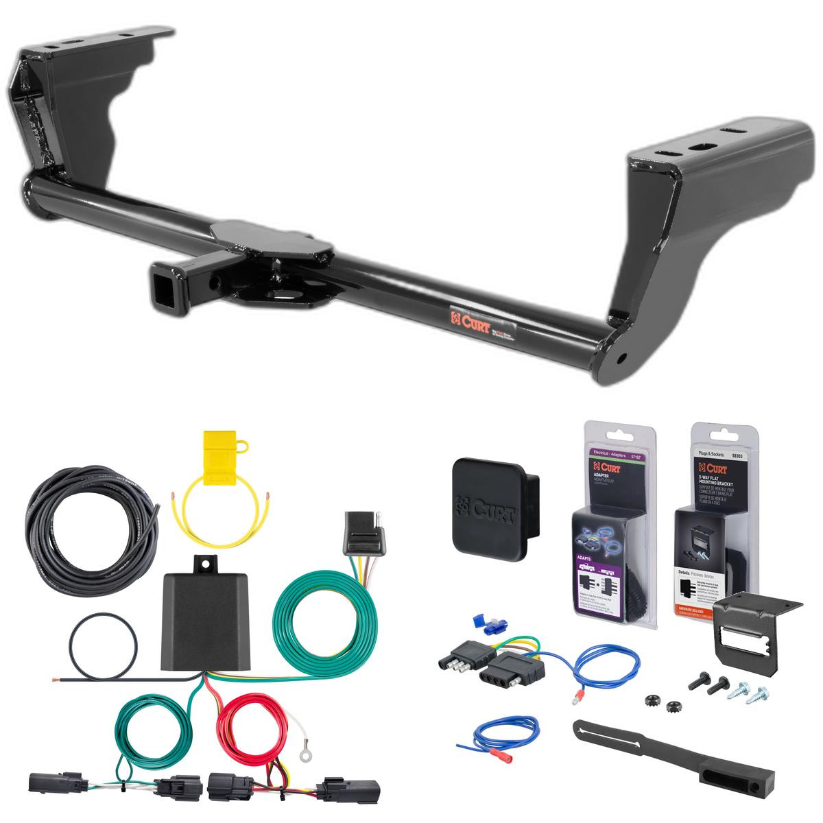 19 - 24 Ford Edge SE & SEL only Curt 1-1/4" Class 2 Trailer Tow Hitch + 5-Flat Wiring Kit Tow Boat/Utility Trailer with Surge Brakes 12140