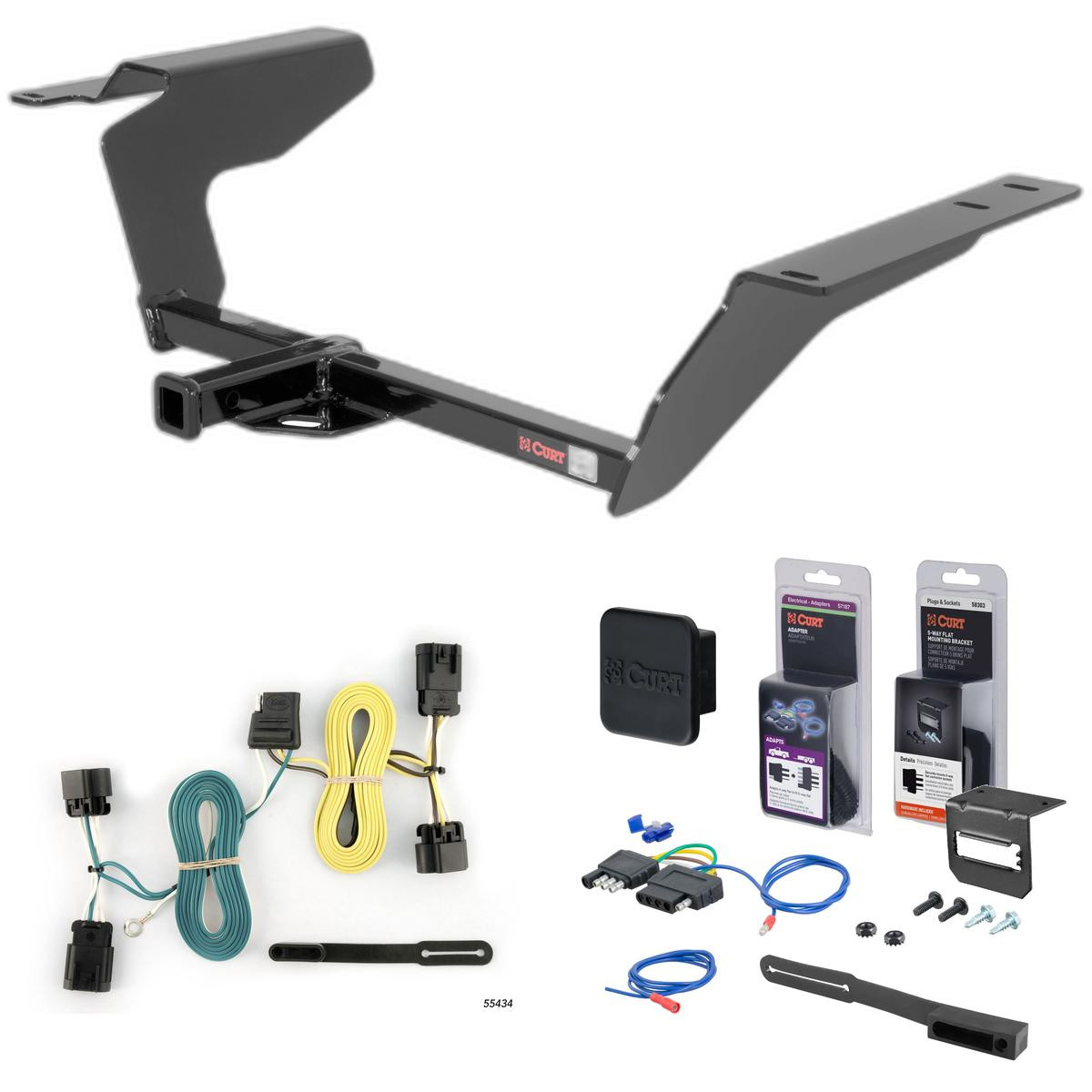 05 - 10 Chevrolet Cobalt Sedan, SS only Curt 1-1/4" Class 1 Trailer Tow Hitch + 5-Flat Wiring Kit Tow Boat/Utility Trailer with Surge Brakes 11447