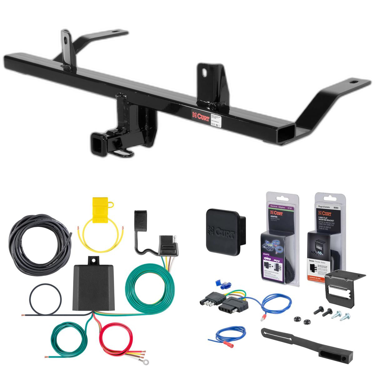 12 - 14 Subaru Impreza Hatchback, WRX and WRX STI Curt 1-1/4" Class 1 Trailer Tow Hitch + 5-Flat Wiring Kit Tow Boat/Utility Trailer with Surge Brakes 11120