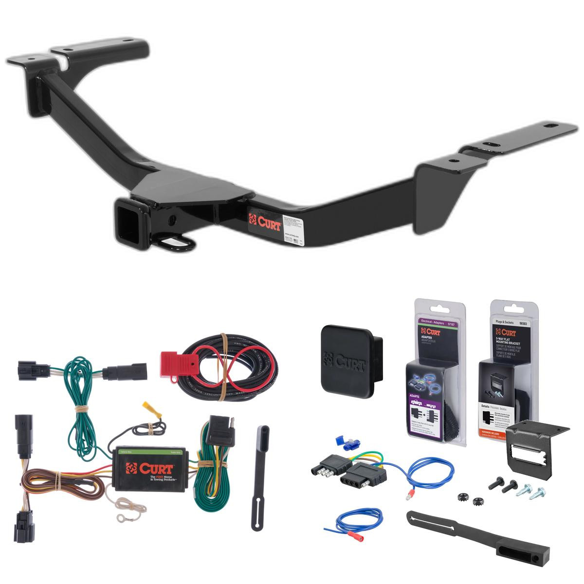 11 - 14 Ford Edge Fits beneath factory 1-1/4" receiver hitch Curt 2" Class 3 Trailer Tow Hitch + 5-Flat Wiring Kit Tow Boat/Utility Trailer with Surge Brakes 13067