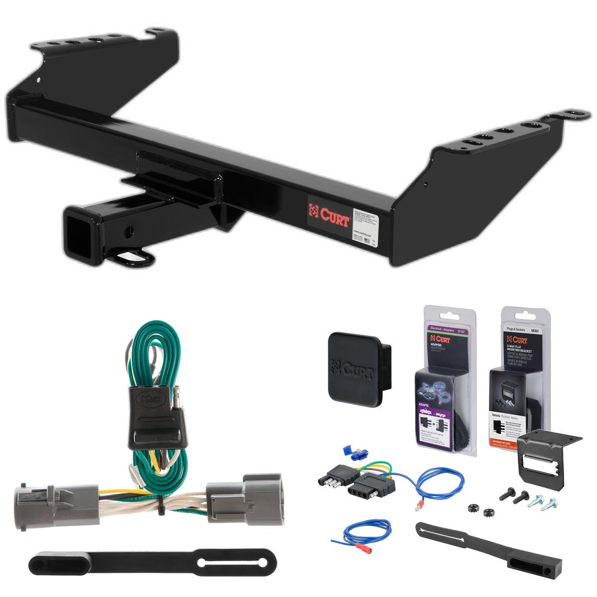 87 - 97 Ford F-350 Old body, excluding with 10" drop bumper Curt 2" Class 3 Trailer Tow Hitch + 5-Flat Wiring Kit Tow Boat/Utility Trailer with Surge Brakes 13310