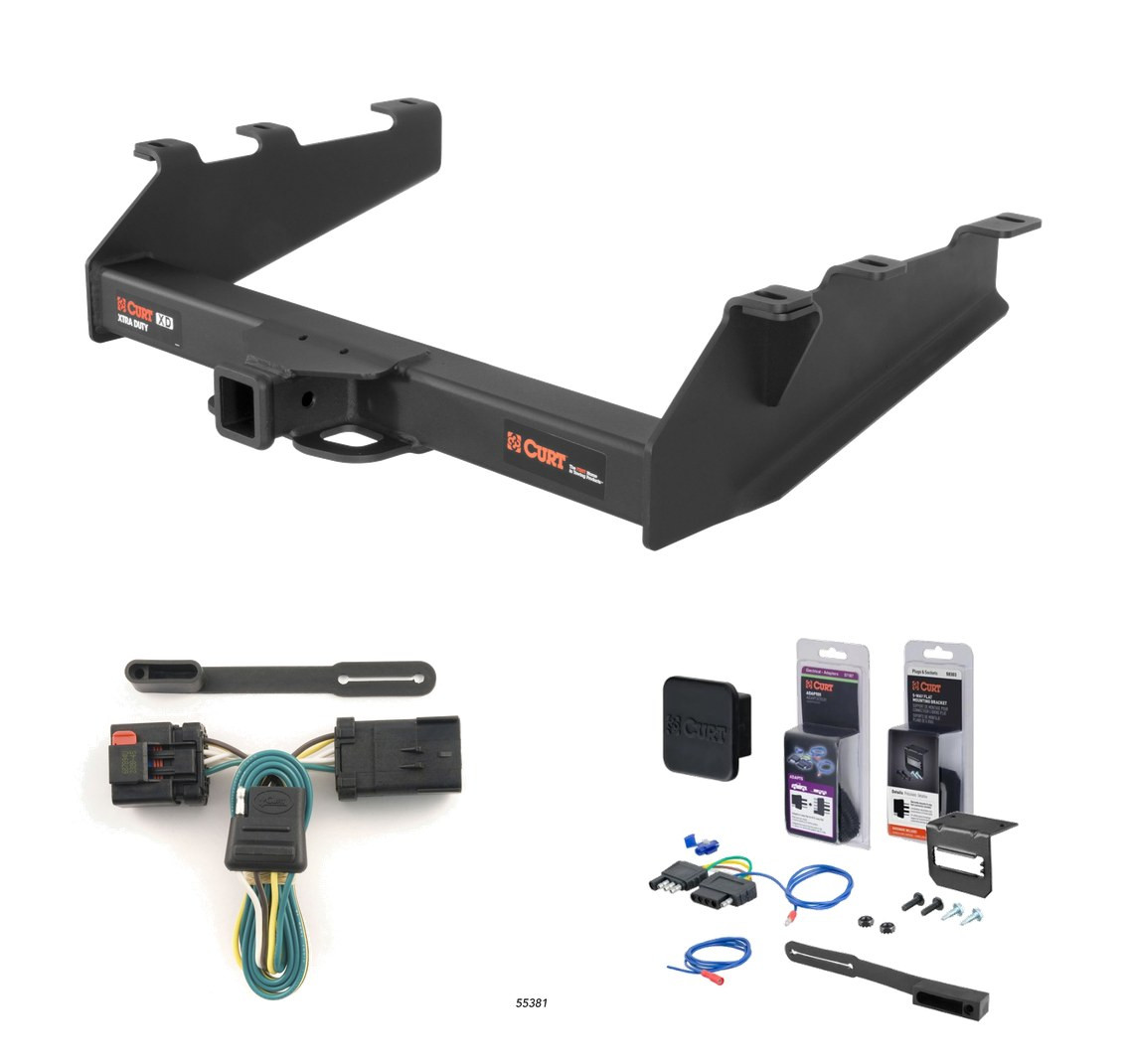 1994 - 2002 Dodge Ram 2500 8' bed, factory bumper Curt 2" Class 5 Trailer Tow Hitch + 5-Flat Wiring Kit Tow Boat/Utility Trailer with Surge Brakes 15319