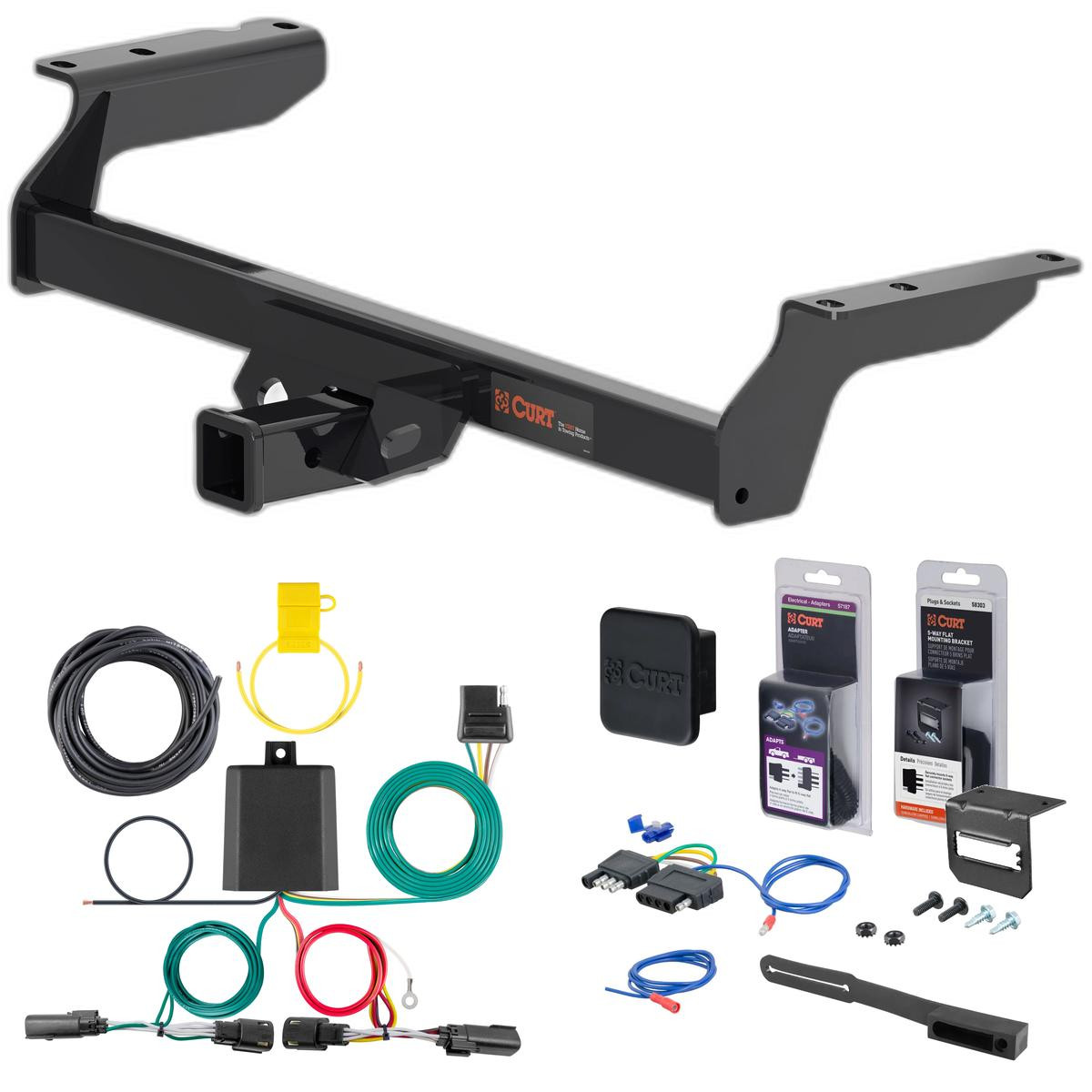 20 - 22 Ford Escape Excluding PHEV Curt 2" Class 3 Trailer Tow Hitch + 5-Flat Wiring Kit Tow Boat/Utility Trailer with Surge Brakes 13454