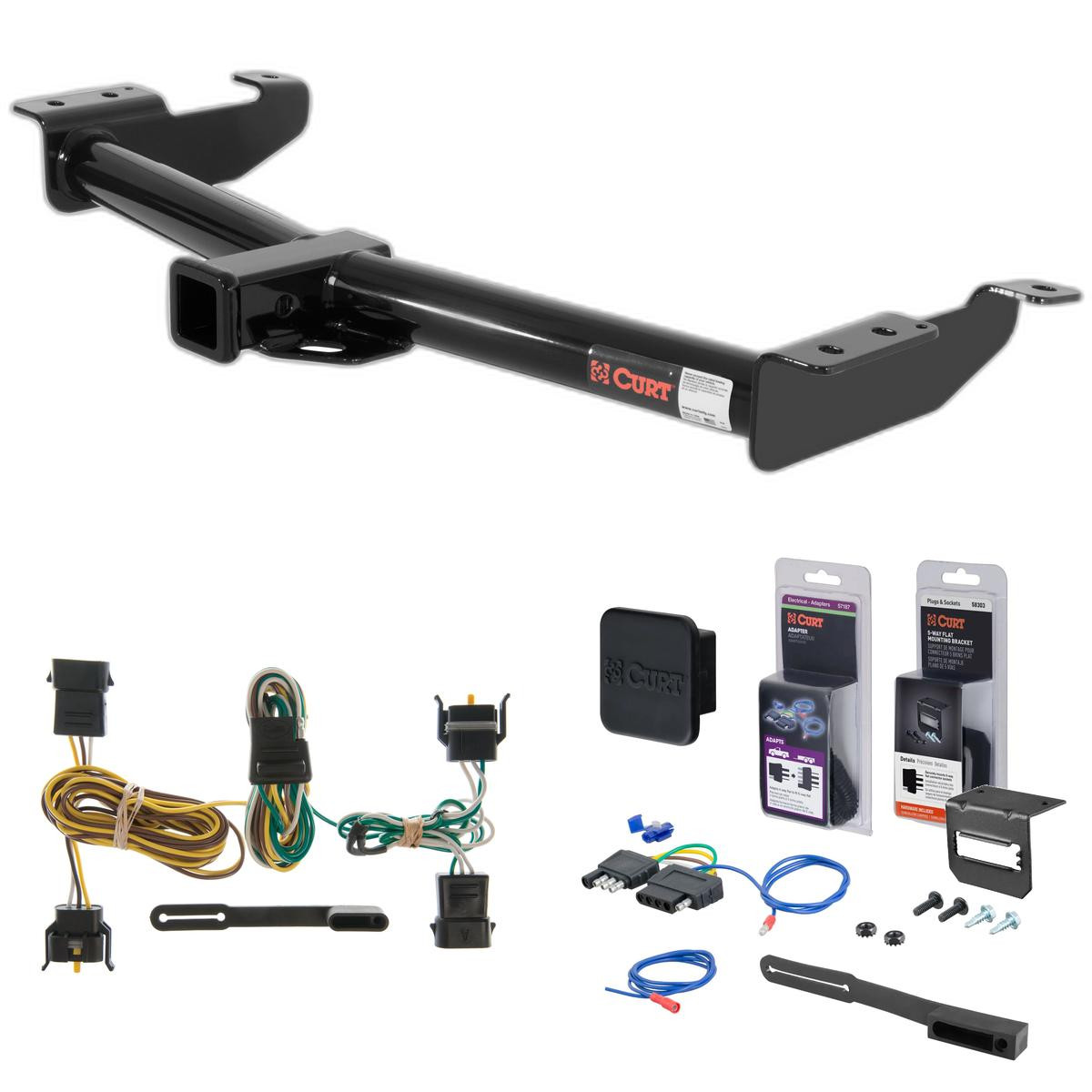 00 - 03 Ford E-350 Super Duty Curt 2" Class 3 Trailer Tow Hitch + 5-Flat Wiring Kit Tow Boat/Utility Trailer with Surge Brakes 13055