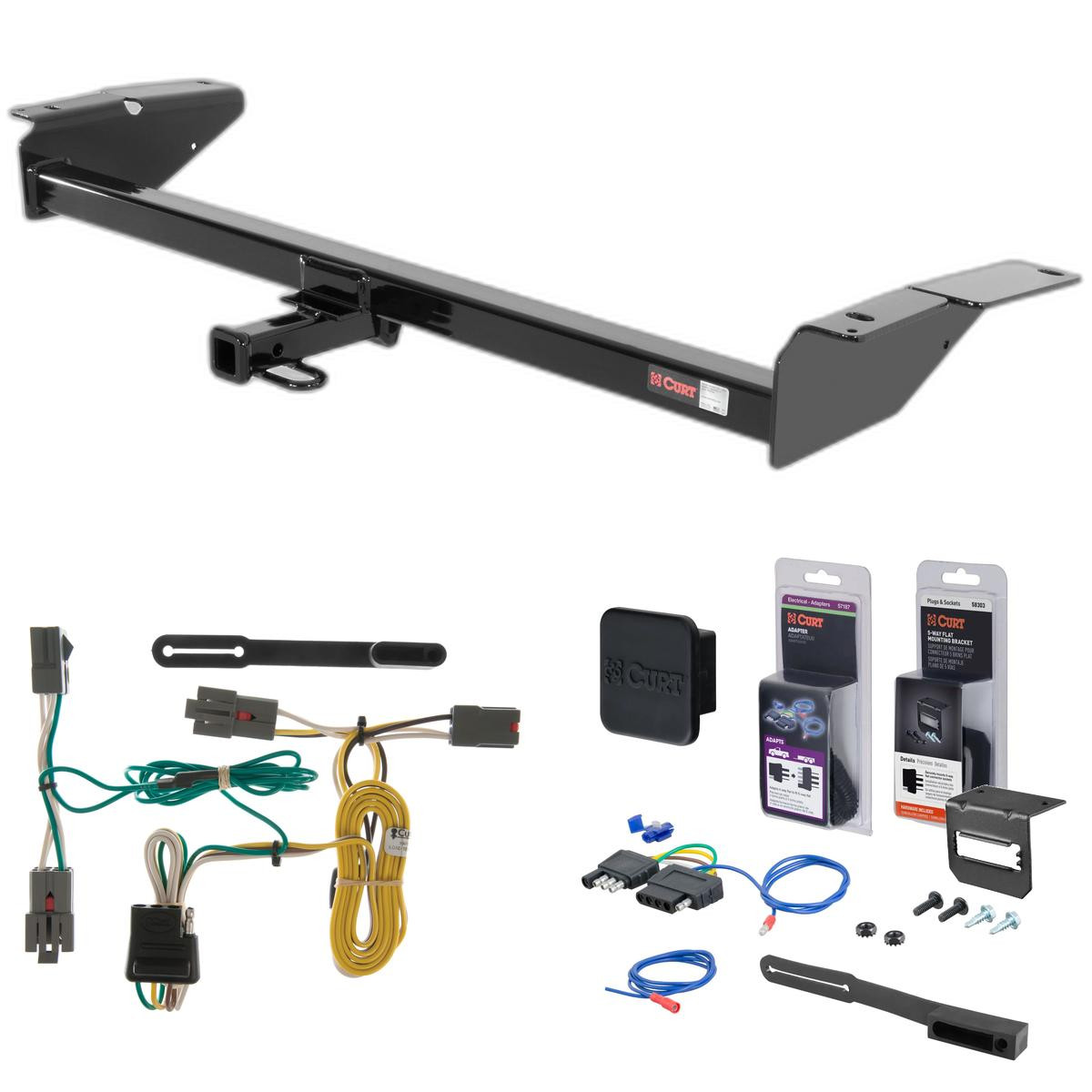 92 - 97 Ford Crown Victoria Curt 1-1/4" Class 2 Trailer Tow Hitch + 5-Flat Wiring Kit Tow Boat/Utility Trailer with Surge Brakes 12130