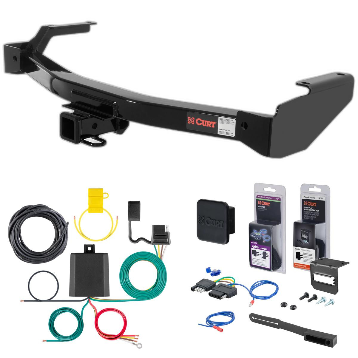 97 - 98 Dodge Van (full size) With factory step bumper Curt 2" Class 3 Trailer Tow Hitch + 5-Flat Wiring Kit Tow Boat/Utility Trailer with Surge Brakes 13590