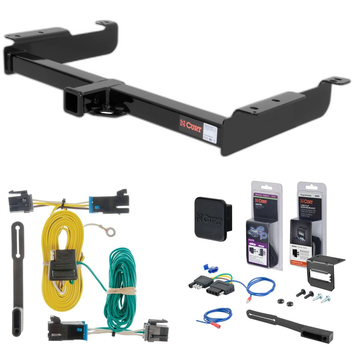 03 - 24 Chevrolet Express 2500 Curt 2" Class 3 Trailer Tow Hitch + 5-Flat Wiring Kit Tow Boat/Utility Trailer with Surge Brakes 13040