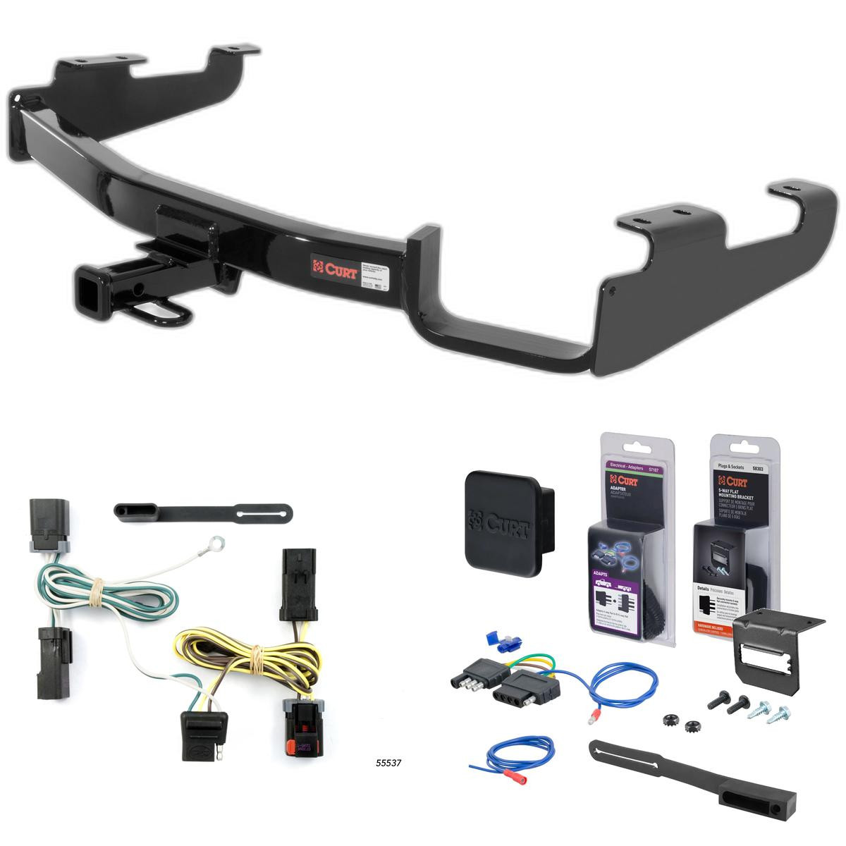 04 - 07 Chrysler Town & Country Excluding Stow 'n Go Curt 1-1/4" Class 2 Trailer Tow Hitch + 5-Flat Wiring Kit Tow Boat/Utility Trailer with Surge Brakes 12362