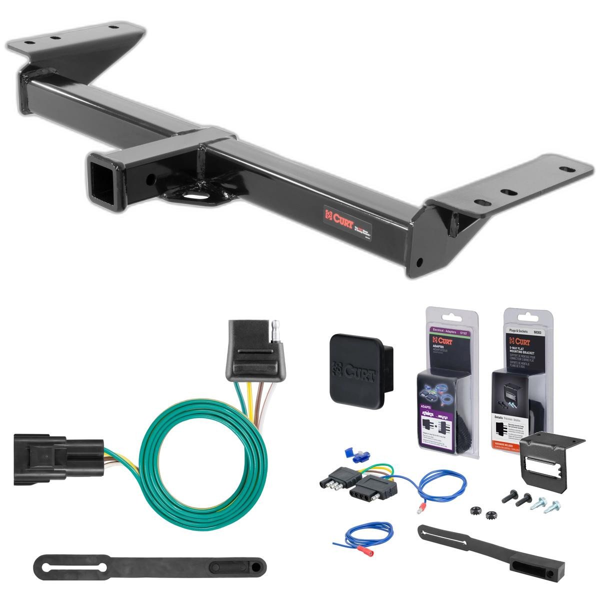17 - 24 Cadillac XT5 Excluding Platinum Curt 2" Class 3 Trailer Tow Hitch + 5-Flat Wiring Kit Tow Boat/Utility Trailer with Surge Brakes 13285
