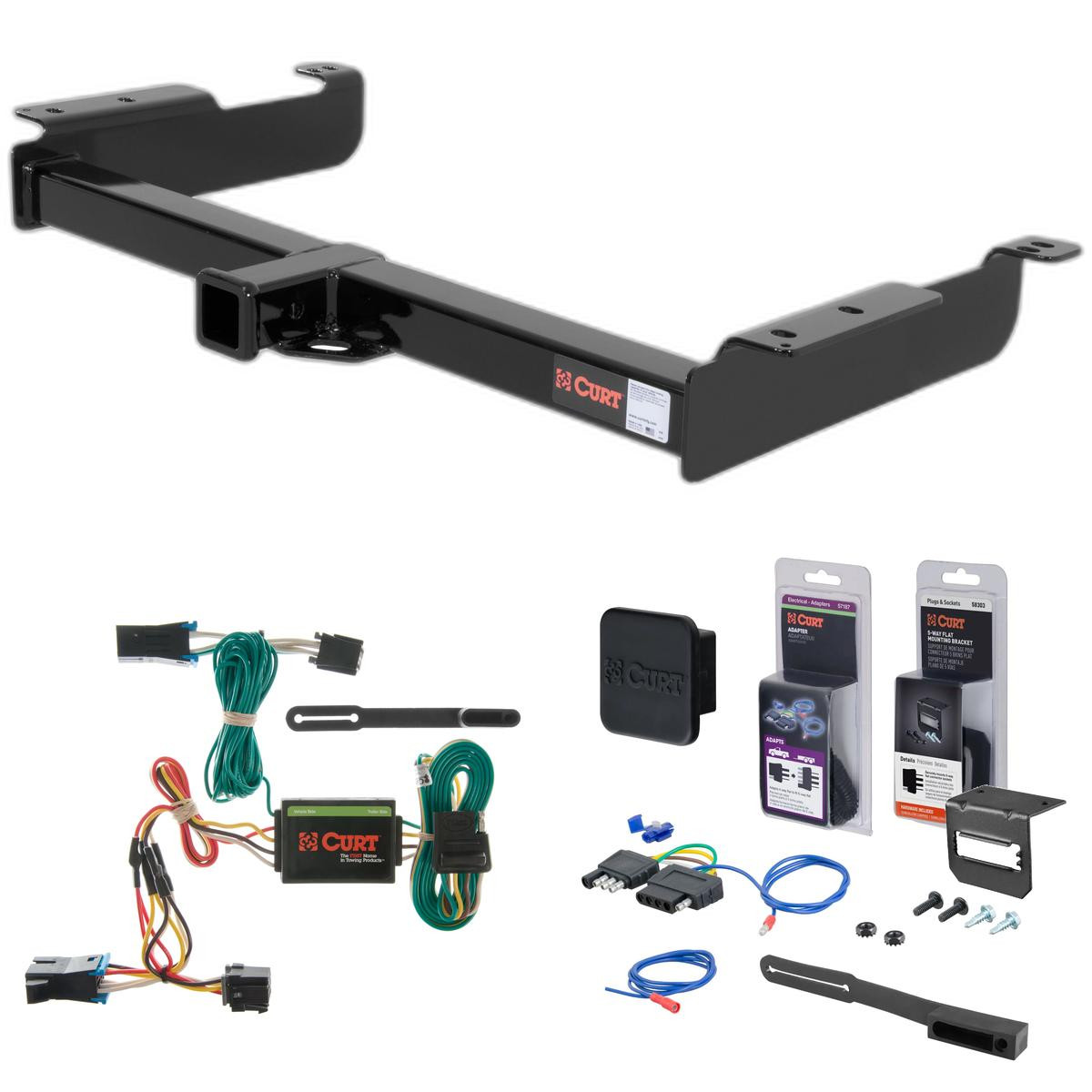 96 - 99 Chevrolet Express 1500 Curt 2" Class 3 Trailer Tow Hitch + 5-Flat Wiring Kit Tow Boat/Utility Trailer with Surge Brakes 13040