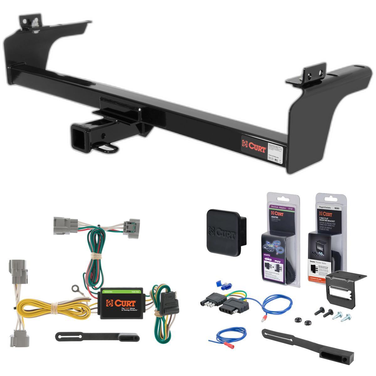 93 - 98 Toyota T100 4WD Curt 2" Class 3 Trailer Tow Hitch + 5-Flat Wiring Kit Tow Boat/Utility Trailer with Surge Brakes 13045