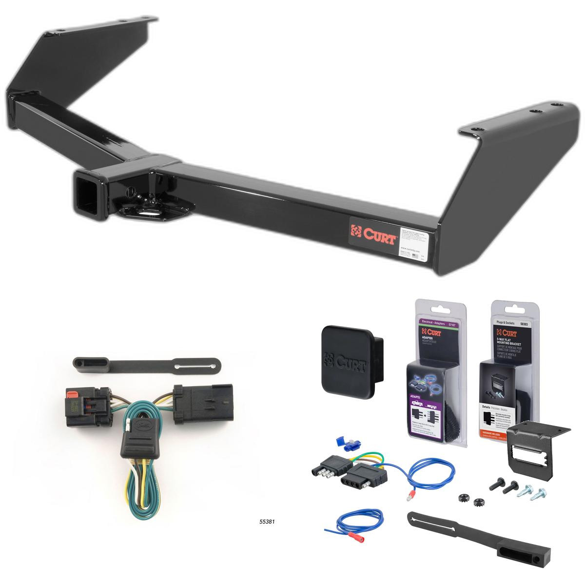 99 - 03 Dodge Van (full size) Excluding factory step bumper Curt 2" Class 3 Trailer Tow Hitch + 5-Flat Wiring Kit Tow Boat/Utility Trailer with Surge Brakes 13015