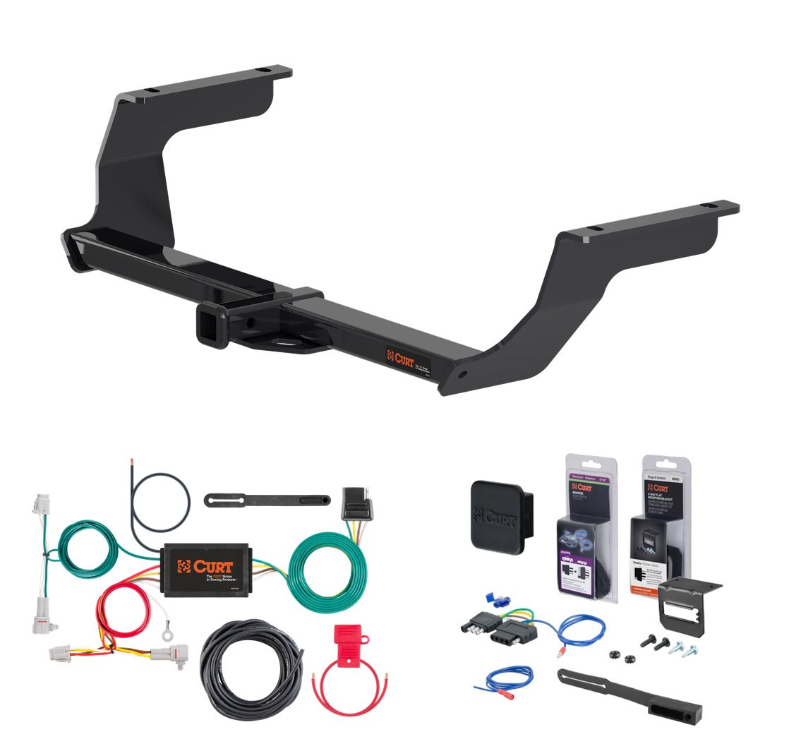 2017 - 2023 Subaru Impreza Hatchback, single exhaust Curt 1-1/4" Class 1 Trailer Tow Hitch + 5-Flat Wiring Kit Tow Boat/Utility Trailer with Surge Brakes 11465