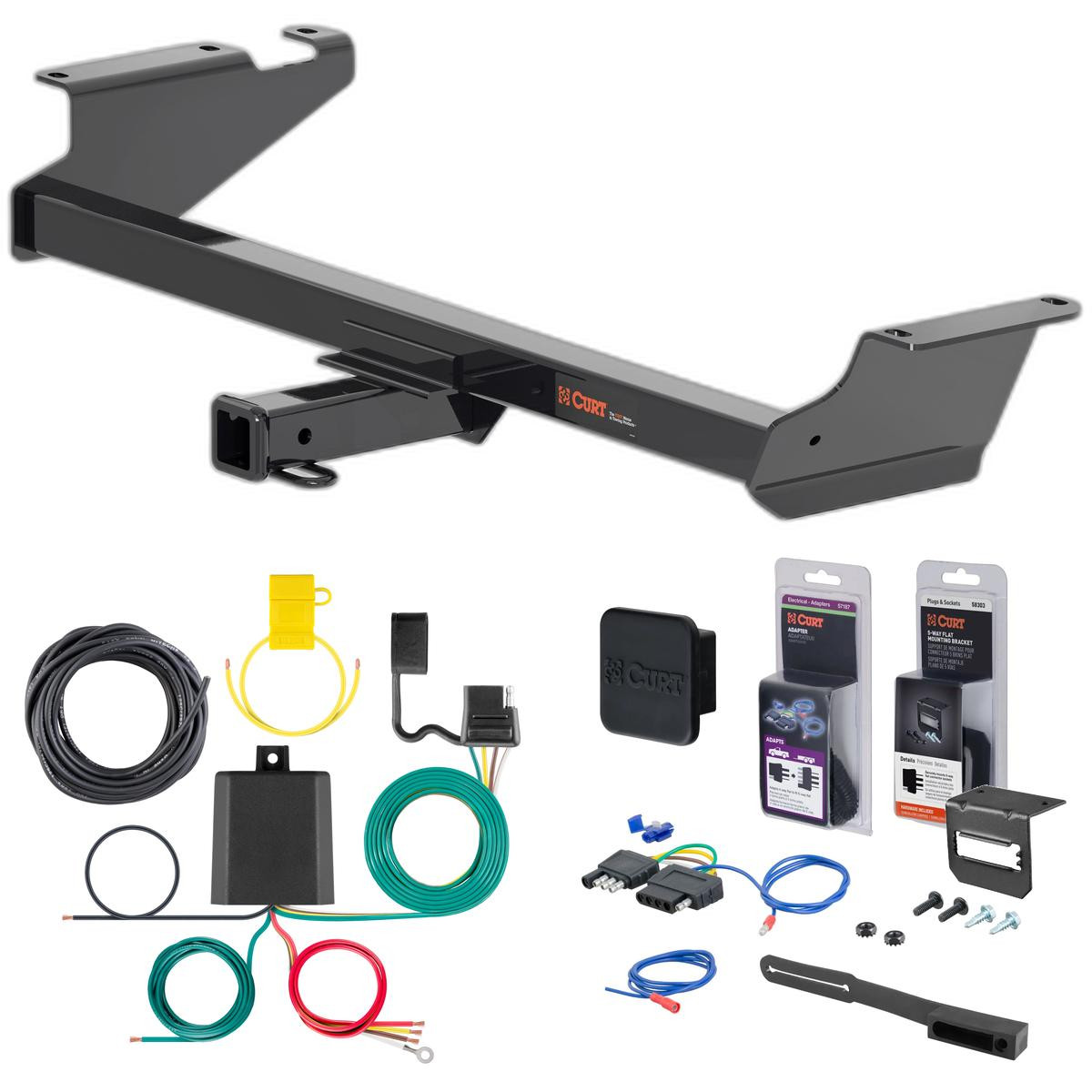 09 - 14 Volkswagen Routan Curt 2" Class 3 Trailer Tow Hitch + 5-Flat Wiring Kit Tow Boat/Utility Trailer with Surge Brakes 13364