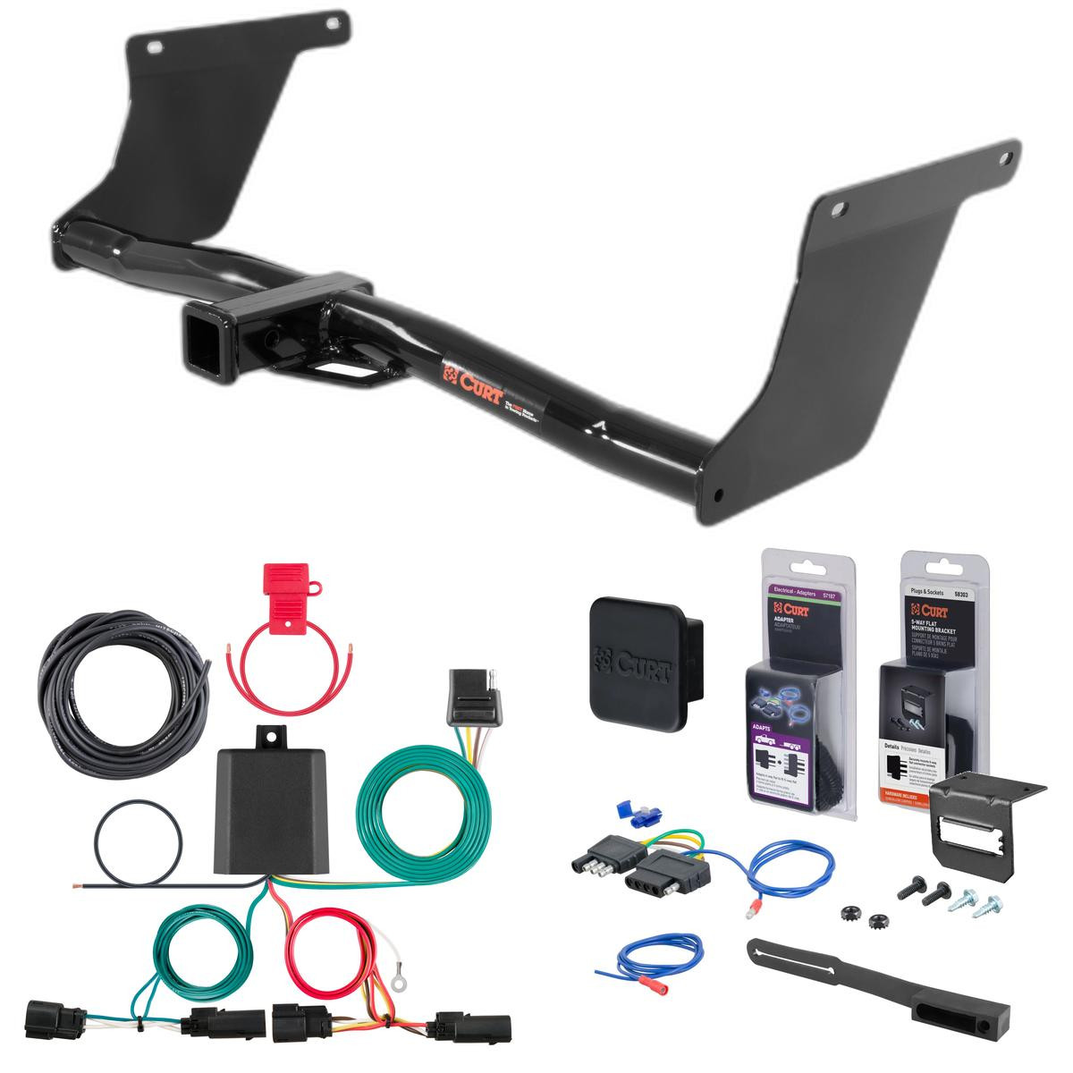 13 - 16 Ford Escape Excluding S Curt 2" Class 3 Trailer Tow Hitch + 5-Flat Wiring Kit Tow Boat/Utility Trailer with Surge Brakes 13131