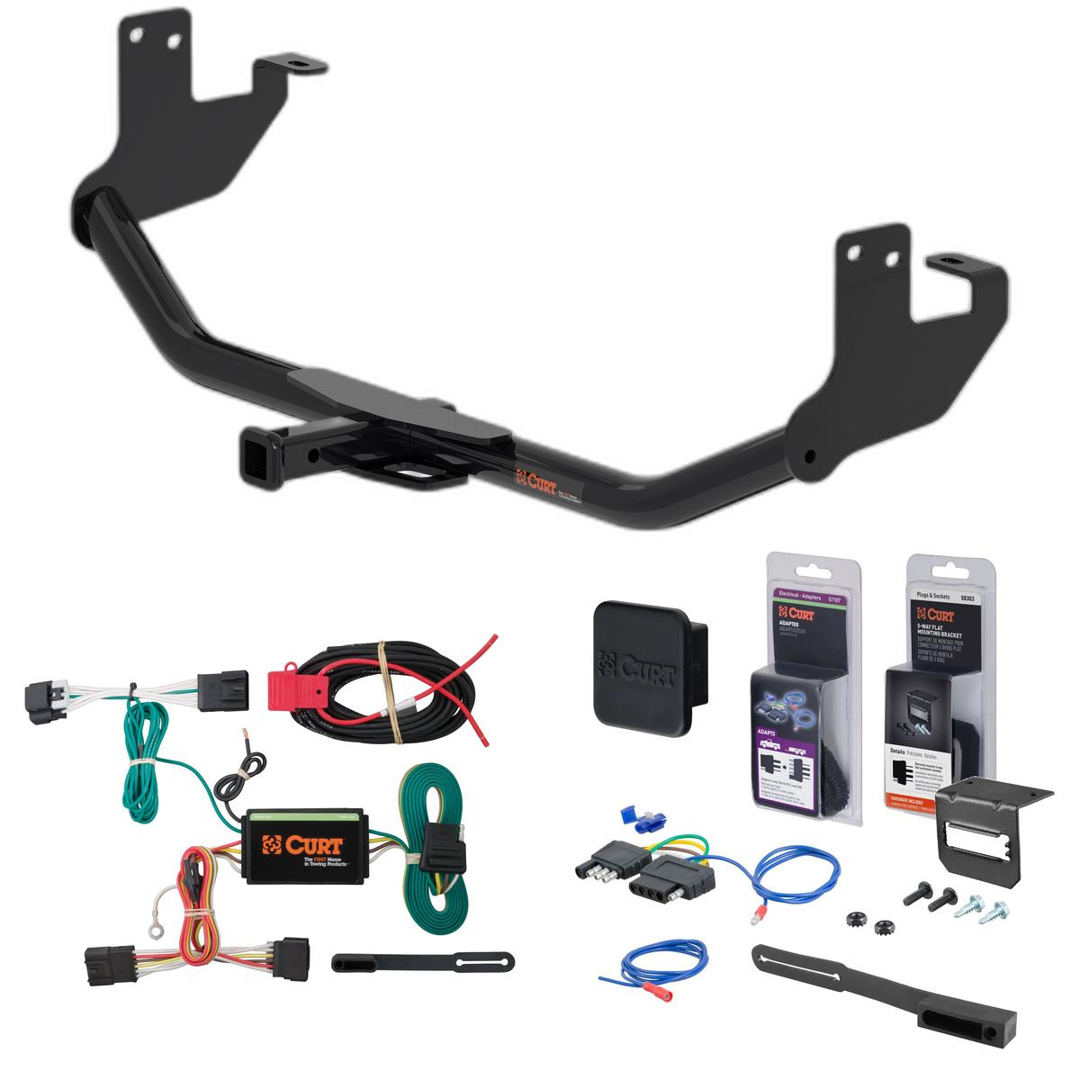 13 - 16 Buick Encore Curt 1-1/4" Class 1 Trailer Tow Hitch + 5-Flat Wiring Kit Tow Boat/Utility Trailer with Surge Brakes 11527