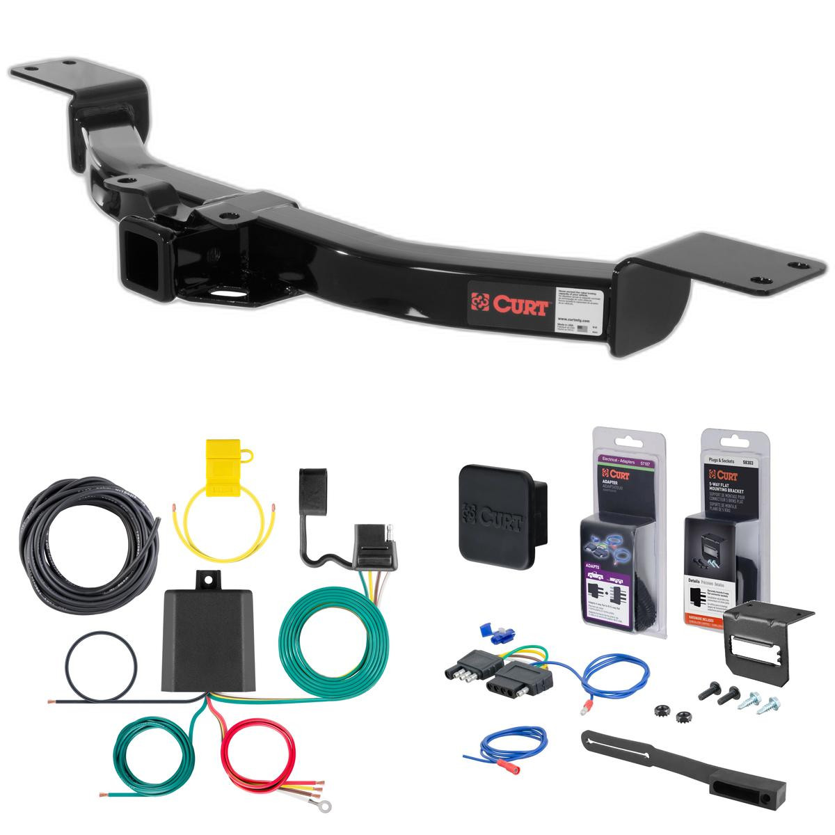 13 - 17 Buick Enclave Curt 2" Class 3 Trailer Tow Hitch + 5-Flat Wiring Kit Tow Boat/Utility Trailer with Surge Brakes 13424