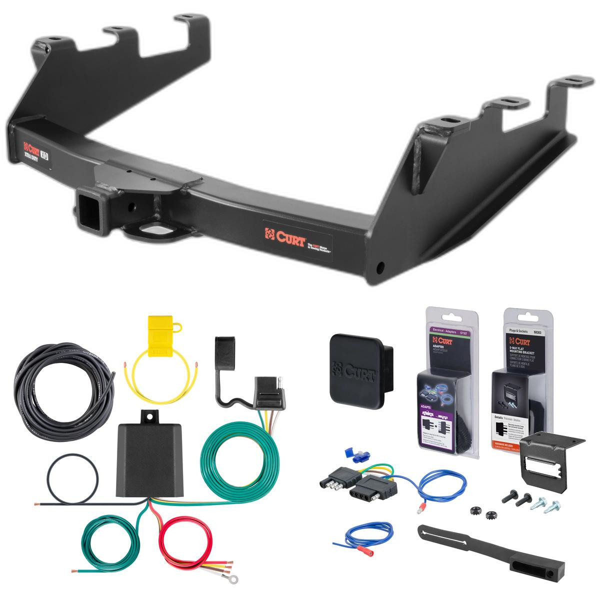 99 - 04 Chevrolet Silverado 2500 Excluding Tommy Gate lift, 10" drop bumper or cab & chassis Curt 2" Class 5 Trailer Tow Hitch + 5-Flat Wiring Kit Tow Boat/Utility Trailer with Surge Brakes 15323