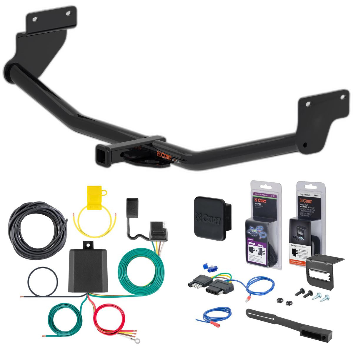 18 - 20 Hyundai Elantra GT Base, single exhaust only Curt 1-1/4" Class 1 Trailer Tow Hitch + 5-Flat Wiring Kit Tow Boat/Utility Trailer with Surge Brakes 11509