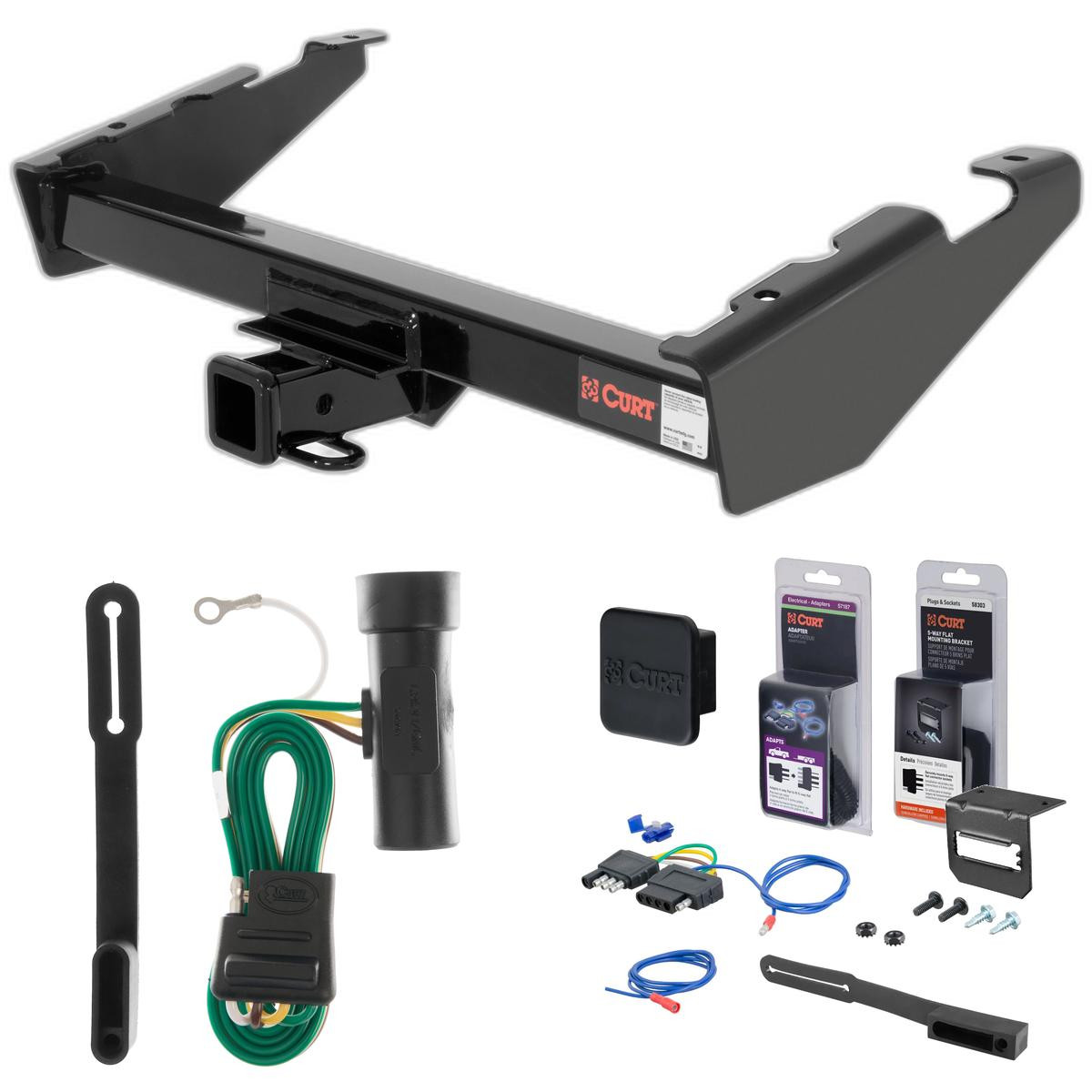 73 - 84 Chevrolet Suburban Curt 2" Class 3 Trailer Tow Hitch + 5-Flat Wiring Kit Tow Boat/Utility Trailer with Surge Brakes 13017
