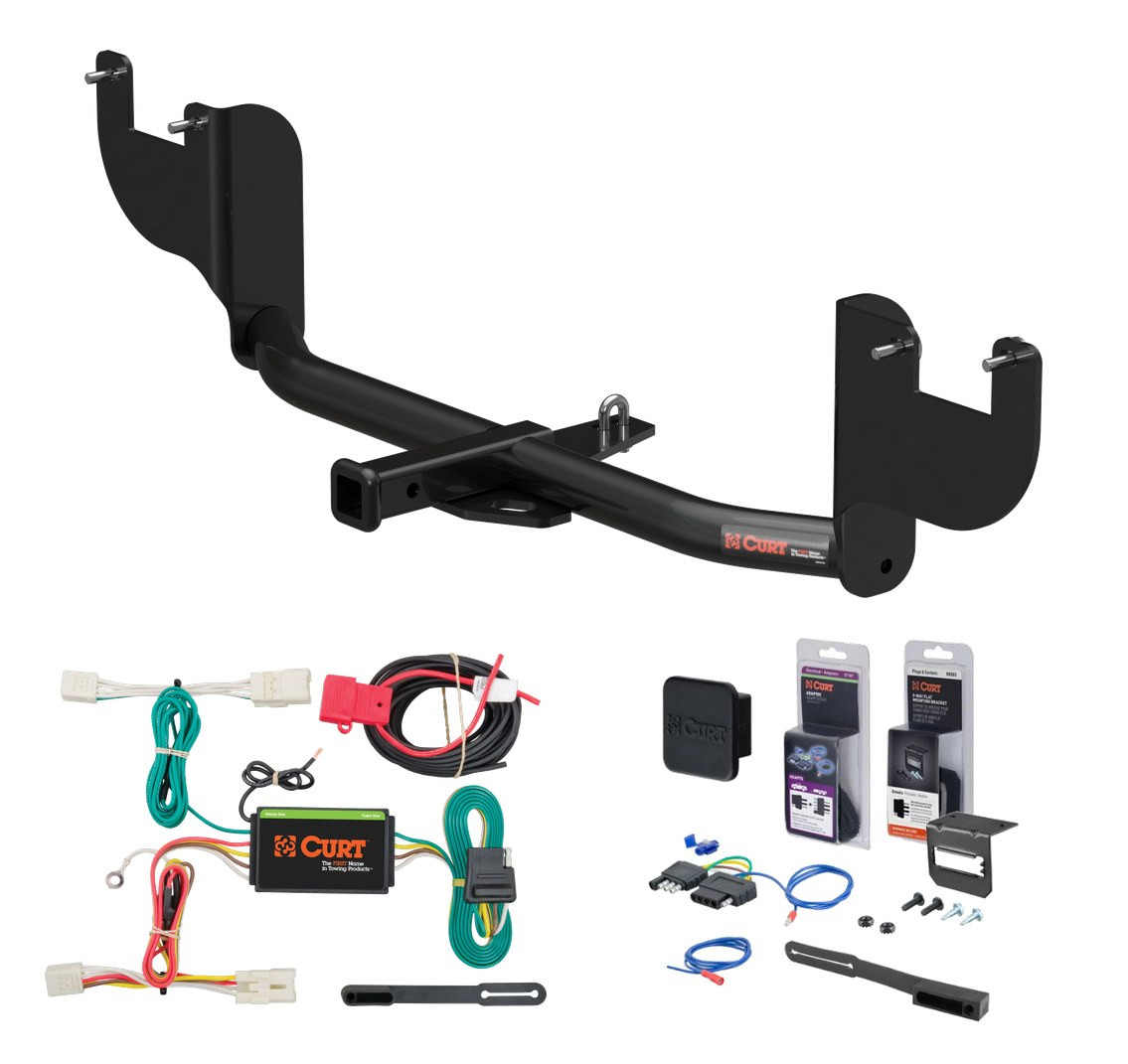 2017 - 2018 Hyundai Elantra Sedan (Excluding Limited), with factory recovery loop Curt 1-1/4" Class 1 Trailer Tow Hitch + 5-Flat Wiring Kit Tow Boat/Utility Trailer with Surge Brakes 11424