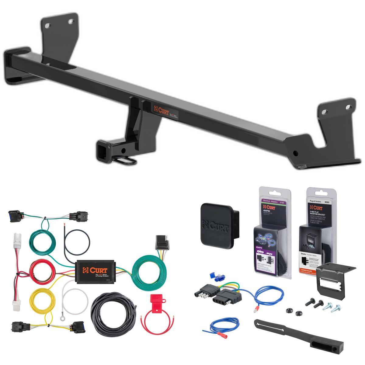 18 - 22 Hyundai Kona Excluding electric Curt 1-1/4" Class 1 Trailer Tow Hitch + 5-Flat Wiring Kit Tow Boat/Utility Trailer with Surge Brakes 11529