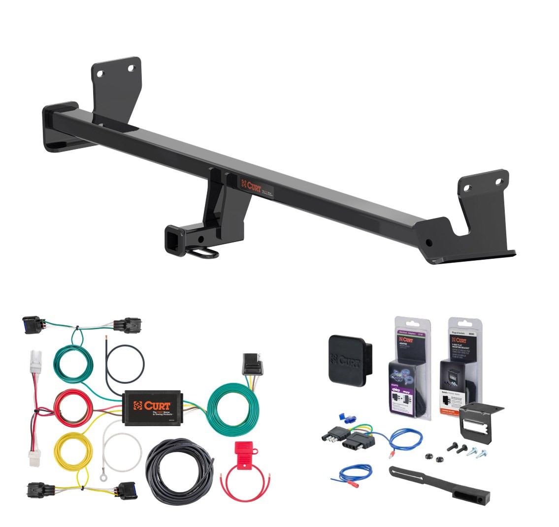 2018 - 2021 Hyundai Kona Excluding electric Curt 1-1/4" Class 1 Trailer Tow Hitch + 5-Flat Wiring Kit Tow Boat/Utility Trailer with Surge Brakes 11529