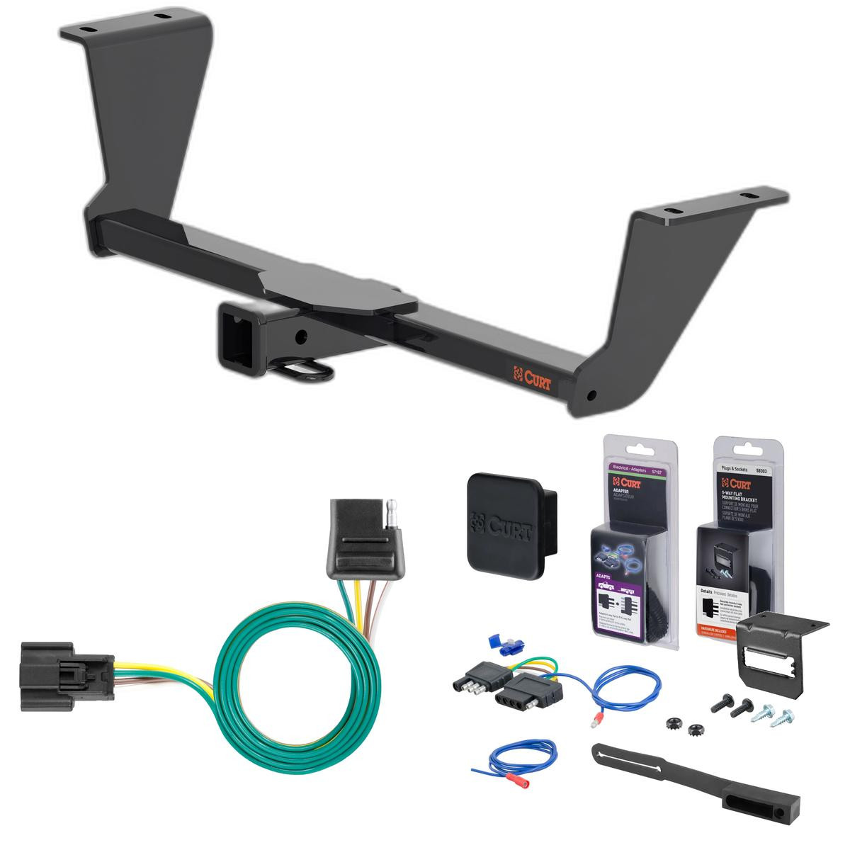 23 - 24 Cadillac Lyriq Curt 2" Class 3 Trailer Tow Hitch + 5-Flat Wiring Kit Tow Boat/Utility Trailer with Surge Brakes 13599