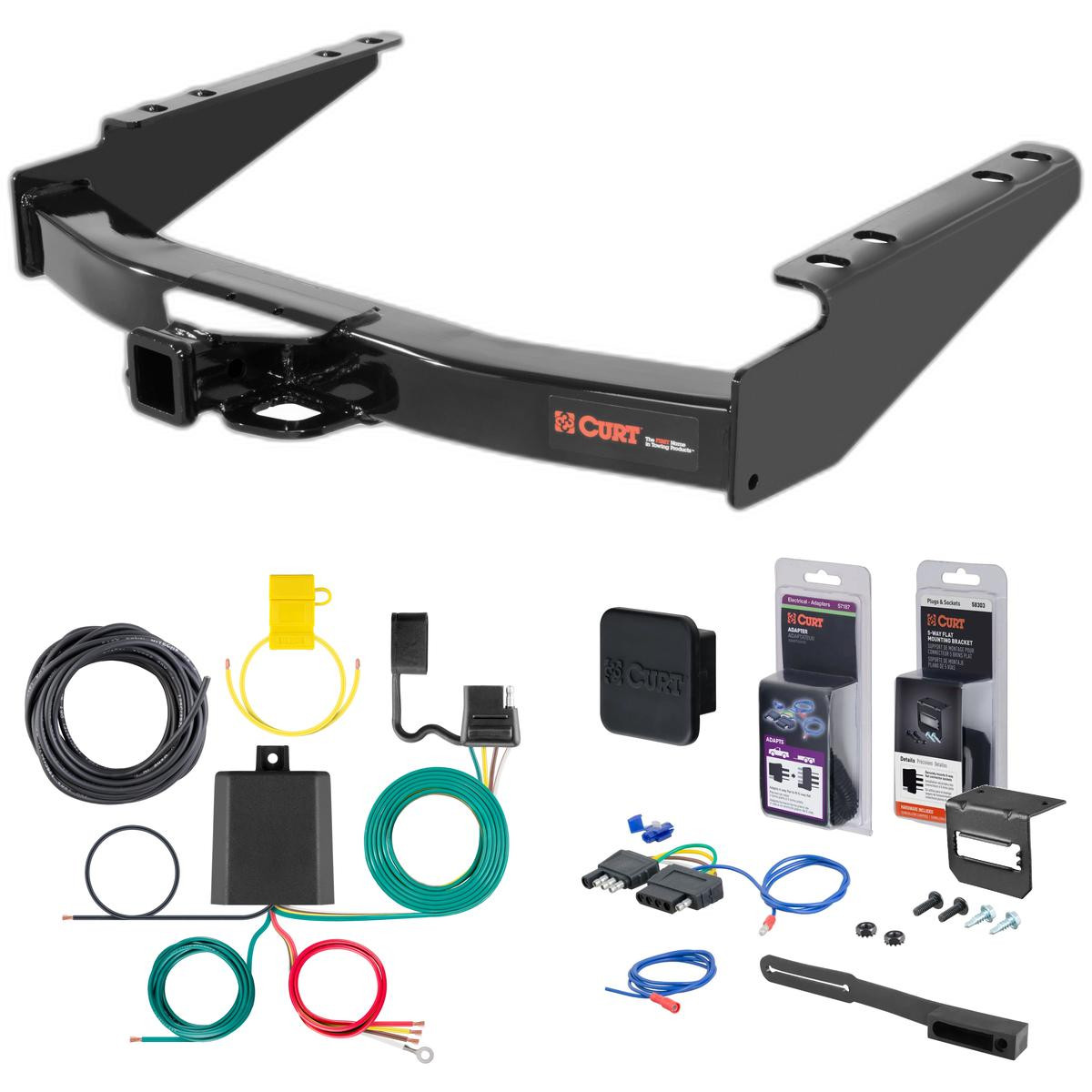 00 - 05 Ford Excursion Curt 2" Class 4 Trailer Tow Hitch + 5-Flat Wiring Kit Tow Boat/Utility Trailer with Surge Brakes 14011