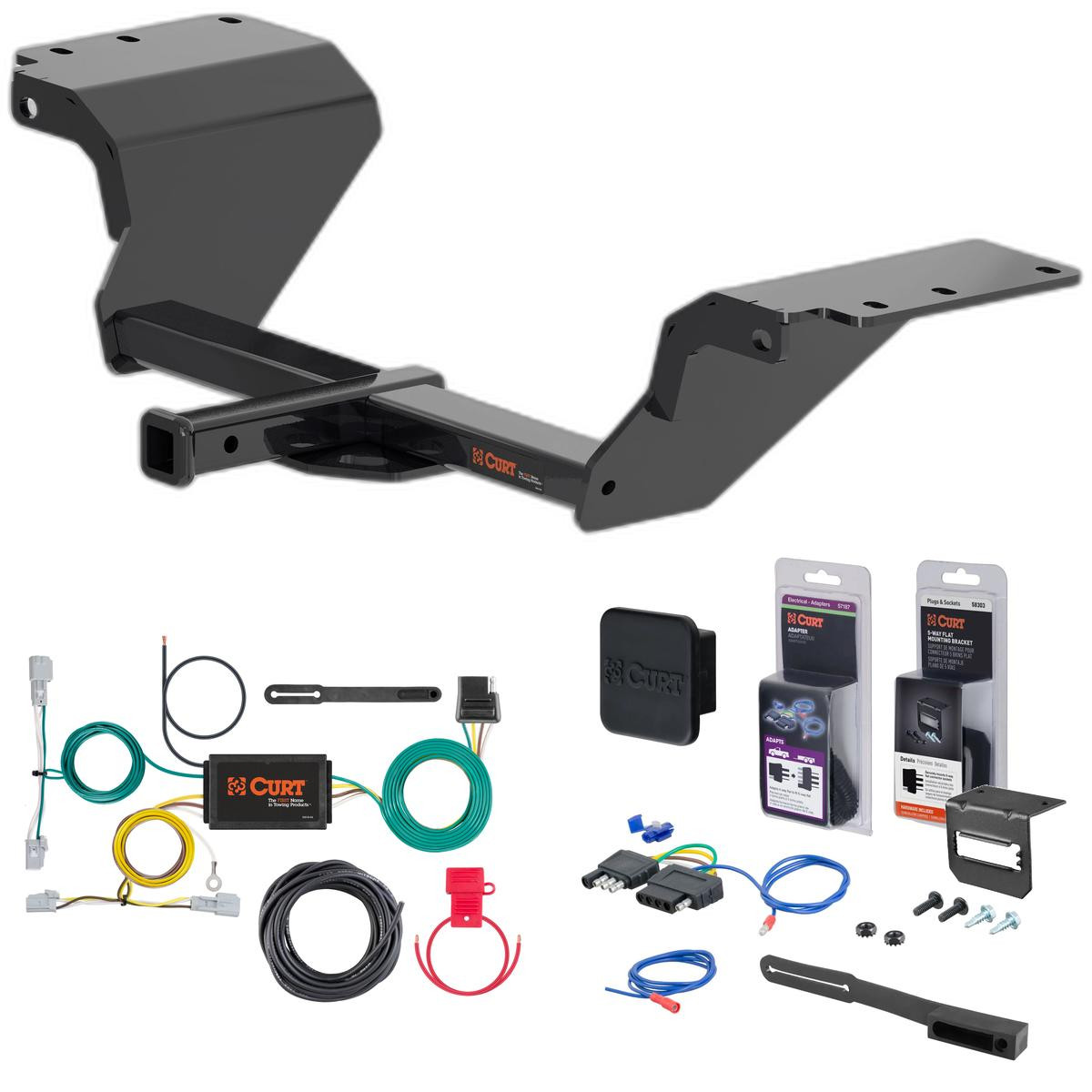 16 - 24 Chevrolet Malibu Sedan Curt 1-1/4" Class 2 Trailer Tow Hitch + 5-Flat Wiring Kit Tow Boat/Utility Trailer with Surge Brakes 12185