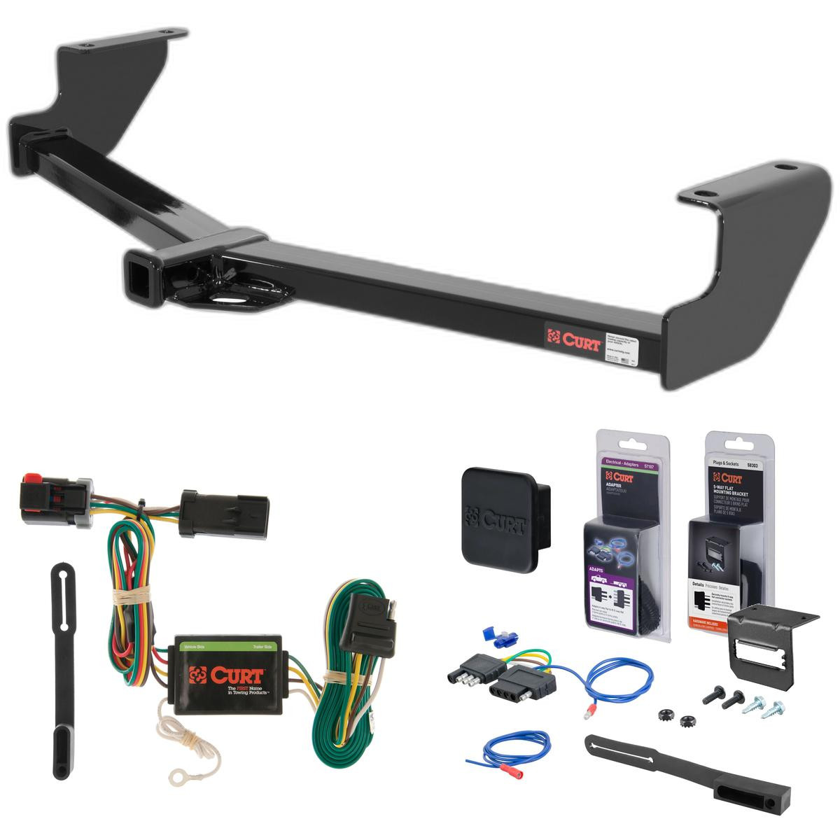 01 - 03 Dodge Caravan Excluding Stow 'n Go Curt 1-1/4" Class 2 Trailer Tow Hitch + 5-Flat Wiring Kit Tow Boat/Utility Trailer with Surge Brakes 12094