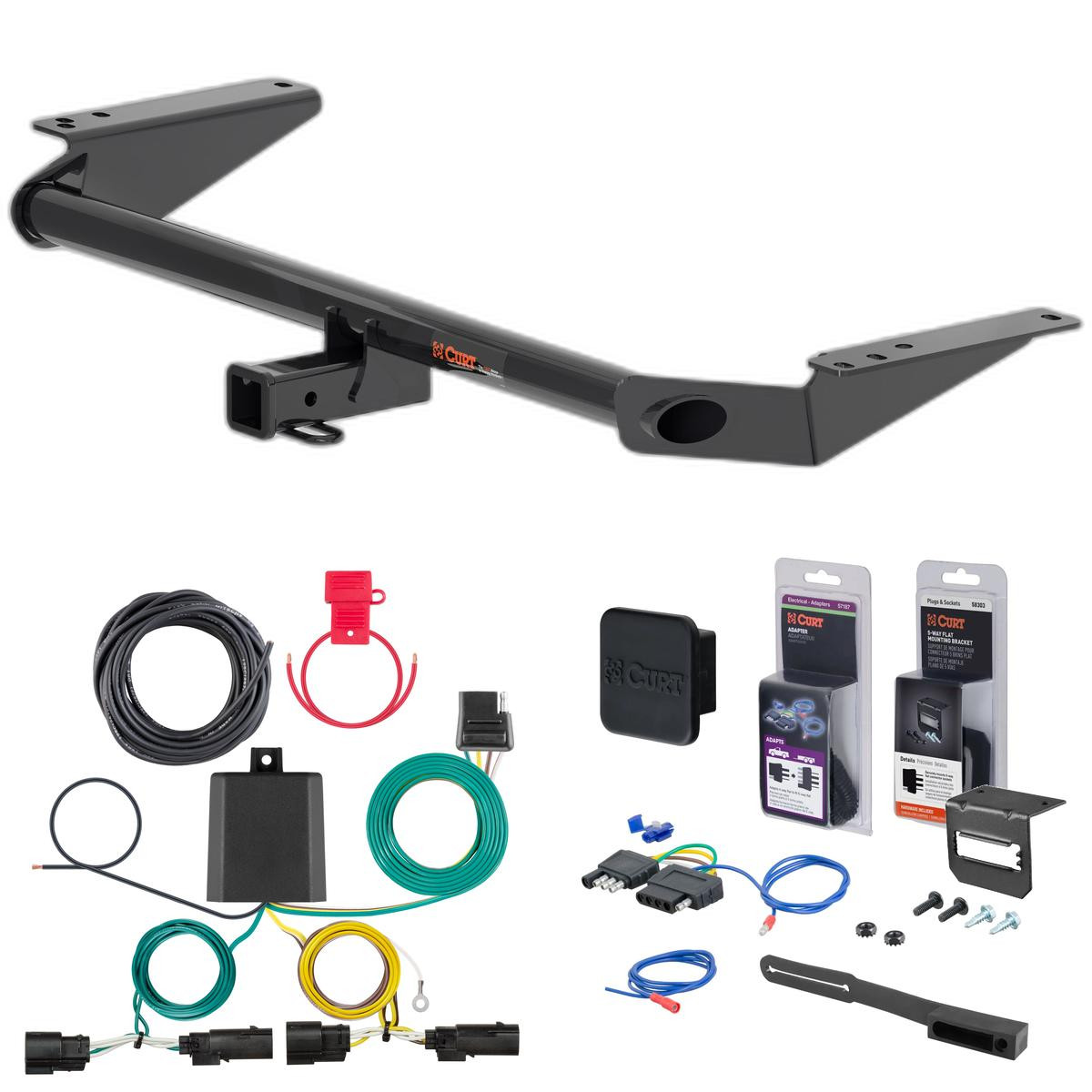 17 - 21 Chrysler Pacifica Excluding hybrid Curt 2" Class 3 Trailer Tow Hitch + 5-Flat Wiring Kit Tow Boat/Utility Trailer with Surge Brakes 13462