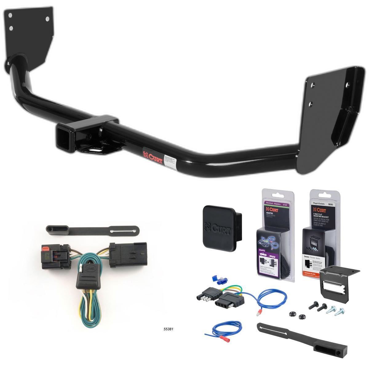 07 - 09 Chrysler Aspen Curt 2" Class 3 Trailer Tow Hitch + 5-Flat Wiring Kit Tow Boat/Utility Trailer with Surge Brakes 13296