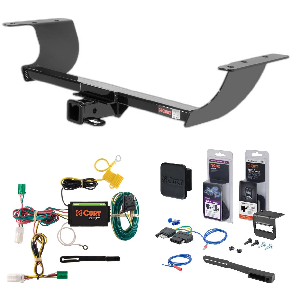 12 - 14 Dodge Charger Curt 2" Class 3 Trailer Tow Hitch + 5-Flat Wiring Kit Tow Boat/Utility Trailer with Surge Brakes 13093