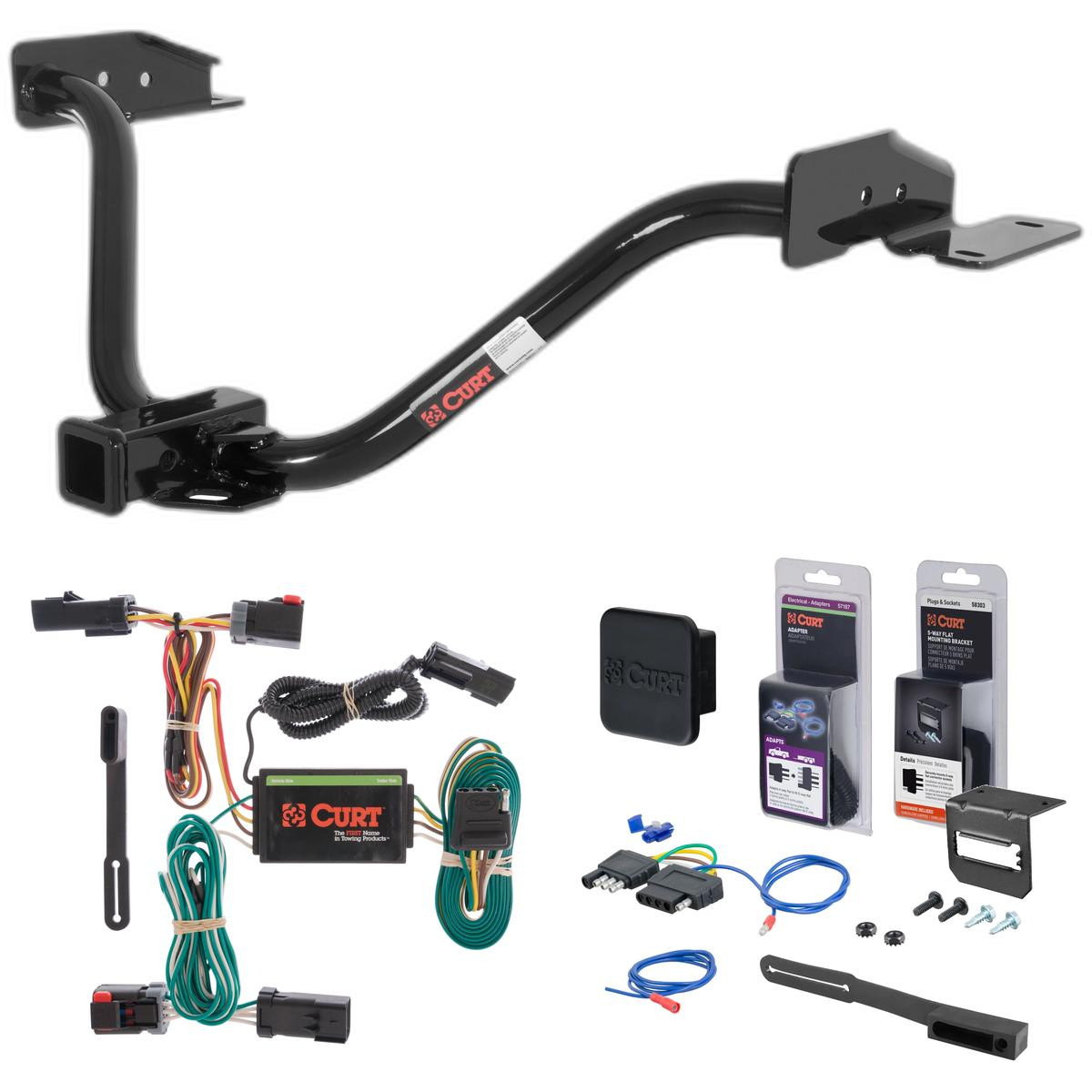 04 - 08 Chrysler Pacifica Excluding hybrid Curt 2" Class 3 Trailer Tow Hitch + 5-Flat Wiring Kit Tow Boat/Utility Trailer with Surge Brakes 13529