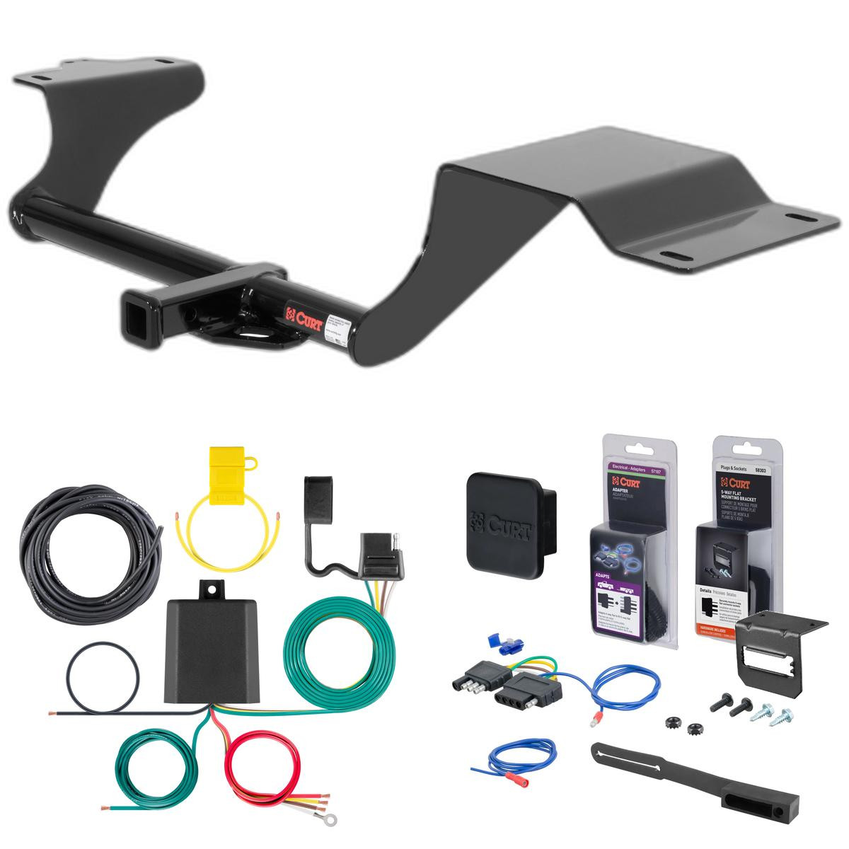 2015 Mazda 2 Curt 1-1/4" Class 1 Trailer Tow Hitch + 5-Flat Wiring Kit Tow Boat/Utility Trailer with Surge Brakes 11073