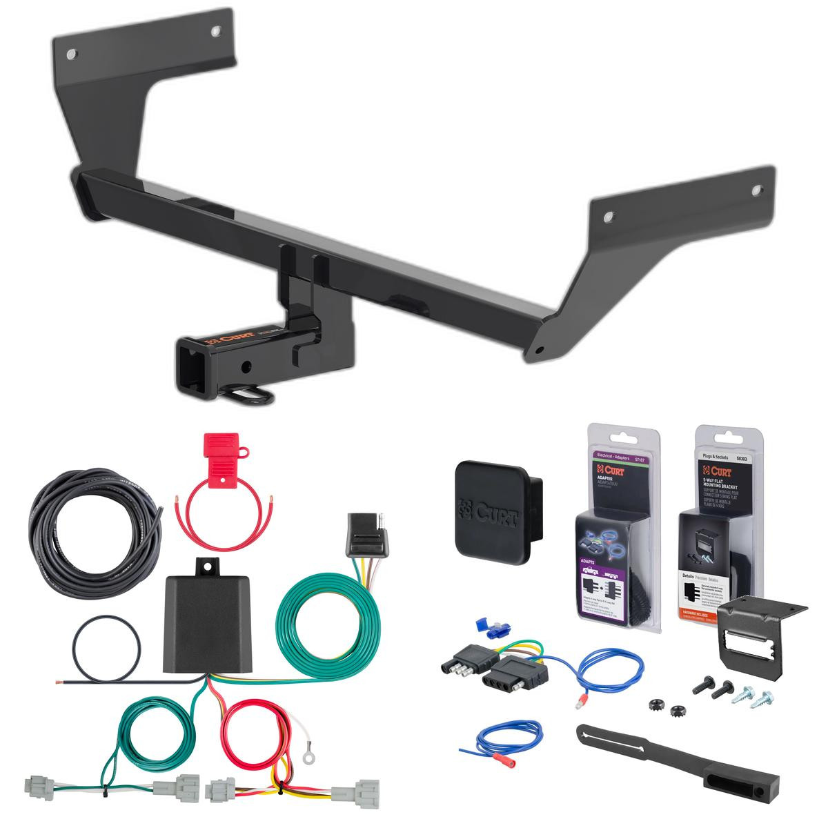 21 - 24 Nissan Rogue Curt 2" Class 3 Trailer Tow Hitch + 5-Flat Wiring Kit Tow Boat/Utility Trailer with Surge Brakes 13471