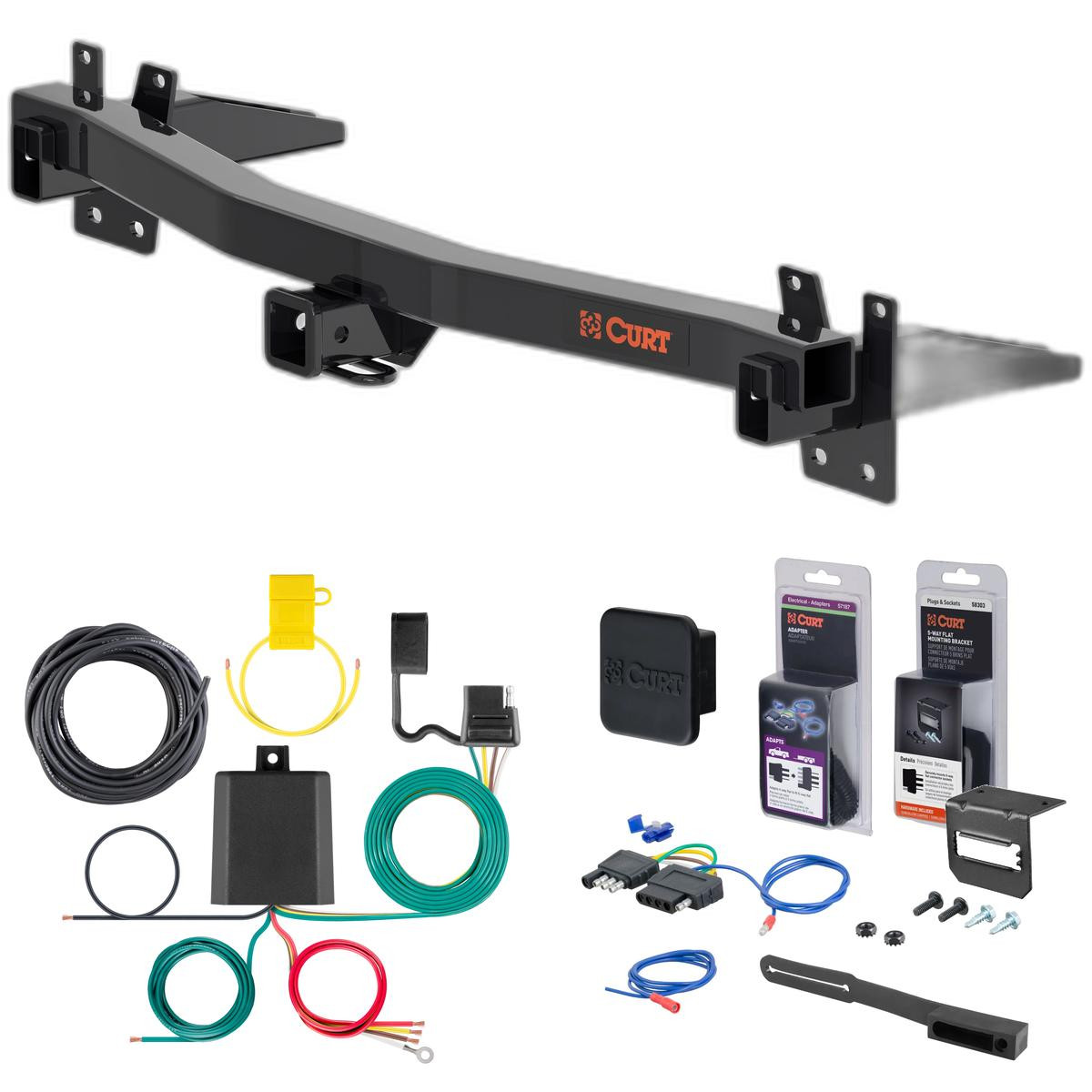 24 - 25 GMC Acadia Curt 2" Class 3 Trailer Tow Hitch + 5-Flat Wiring Kit Tow Boat/Utility Trailer with Surge Brakes 13614